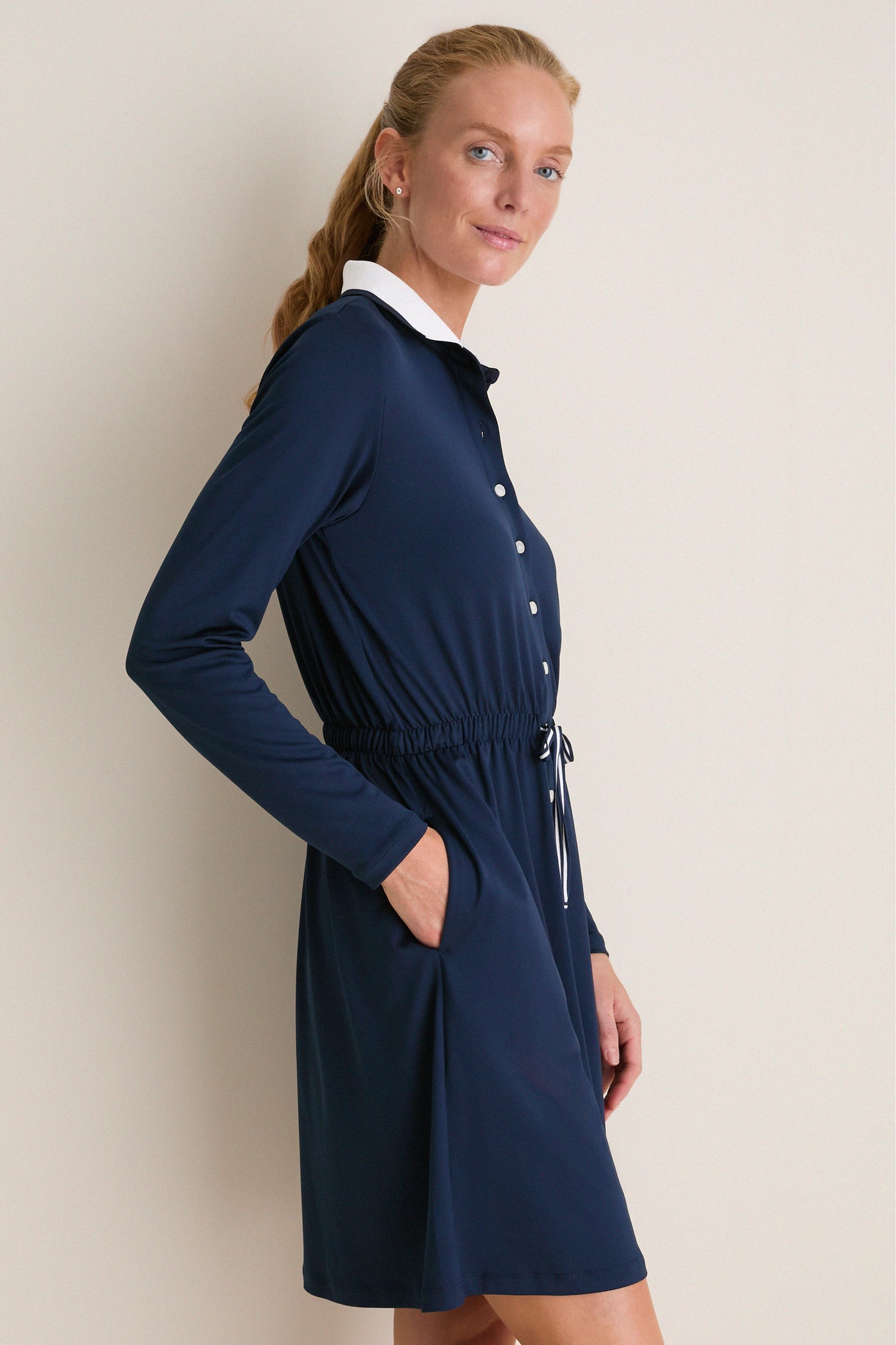 Navy Long Sleeve Performance Jersey Alcott Golf Dress