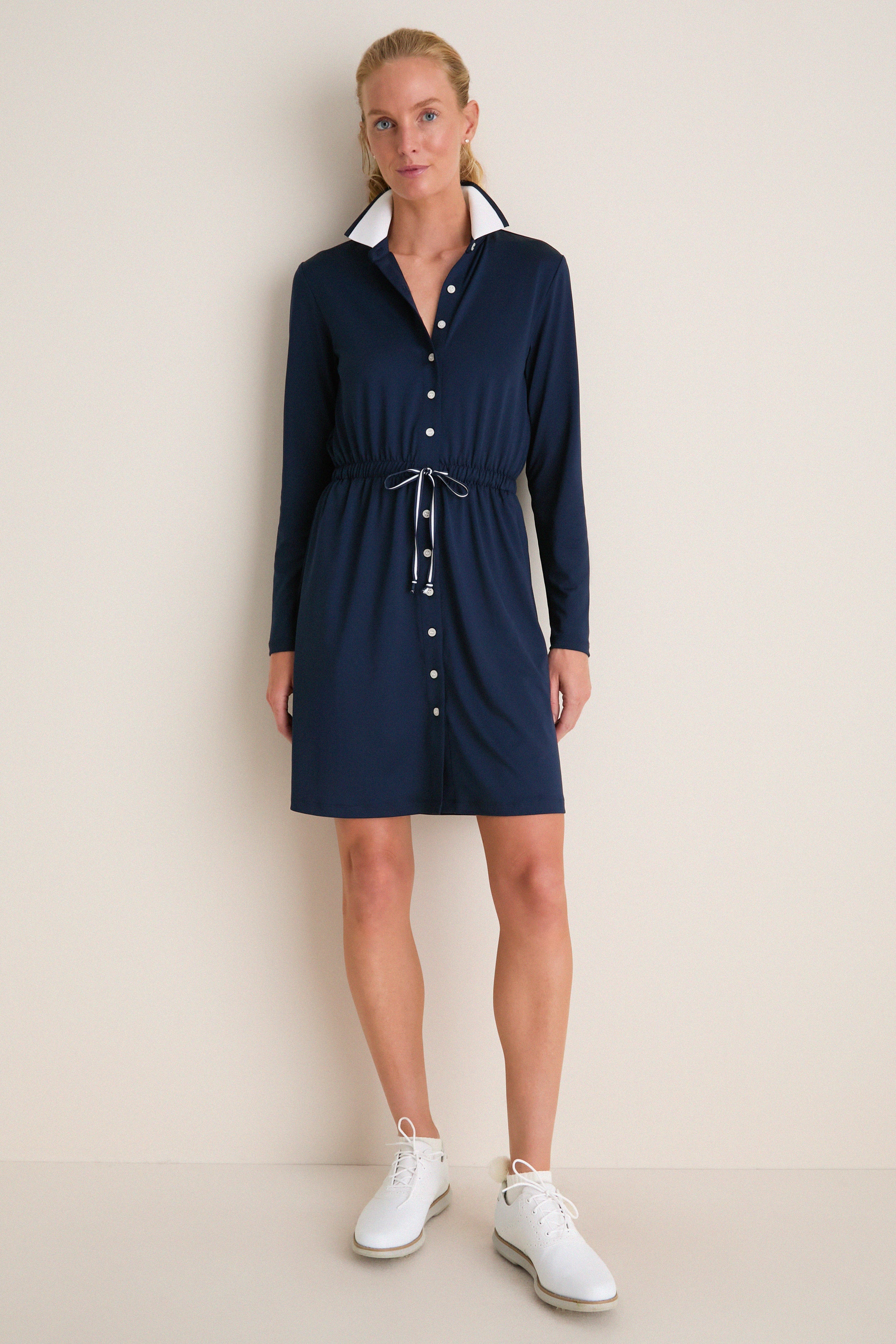 Navy Long Sleeve Performance Jersey Alcott Golf Dress