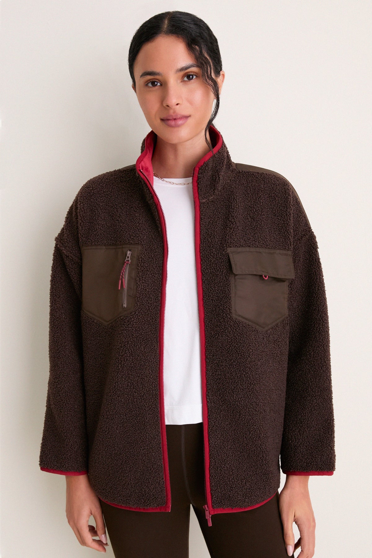 Brown and Red Fleece Lawrence Full Length Zip Up