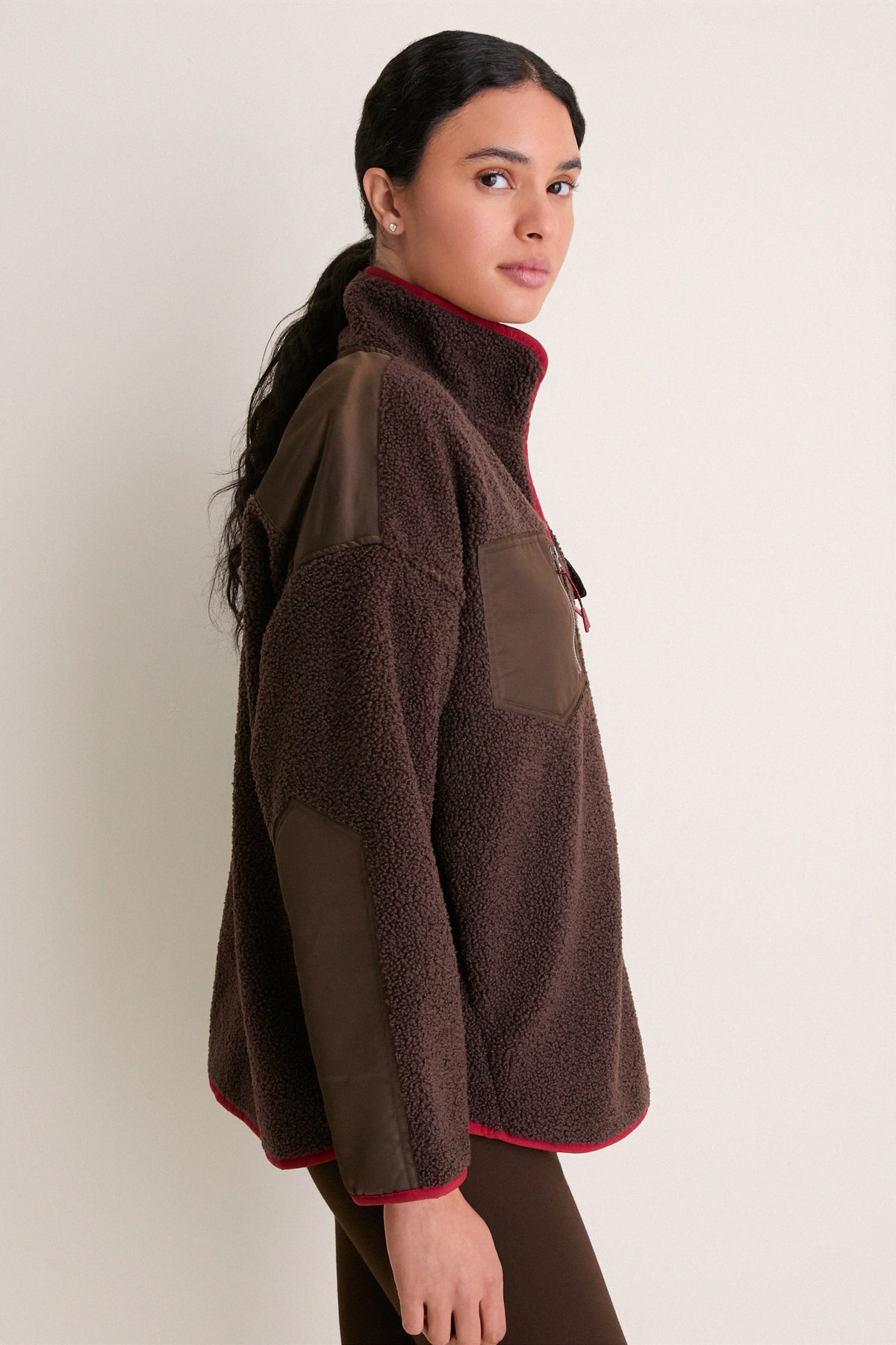 Brown and Red Fleece Lawrence Full Length Zip Up