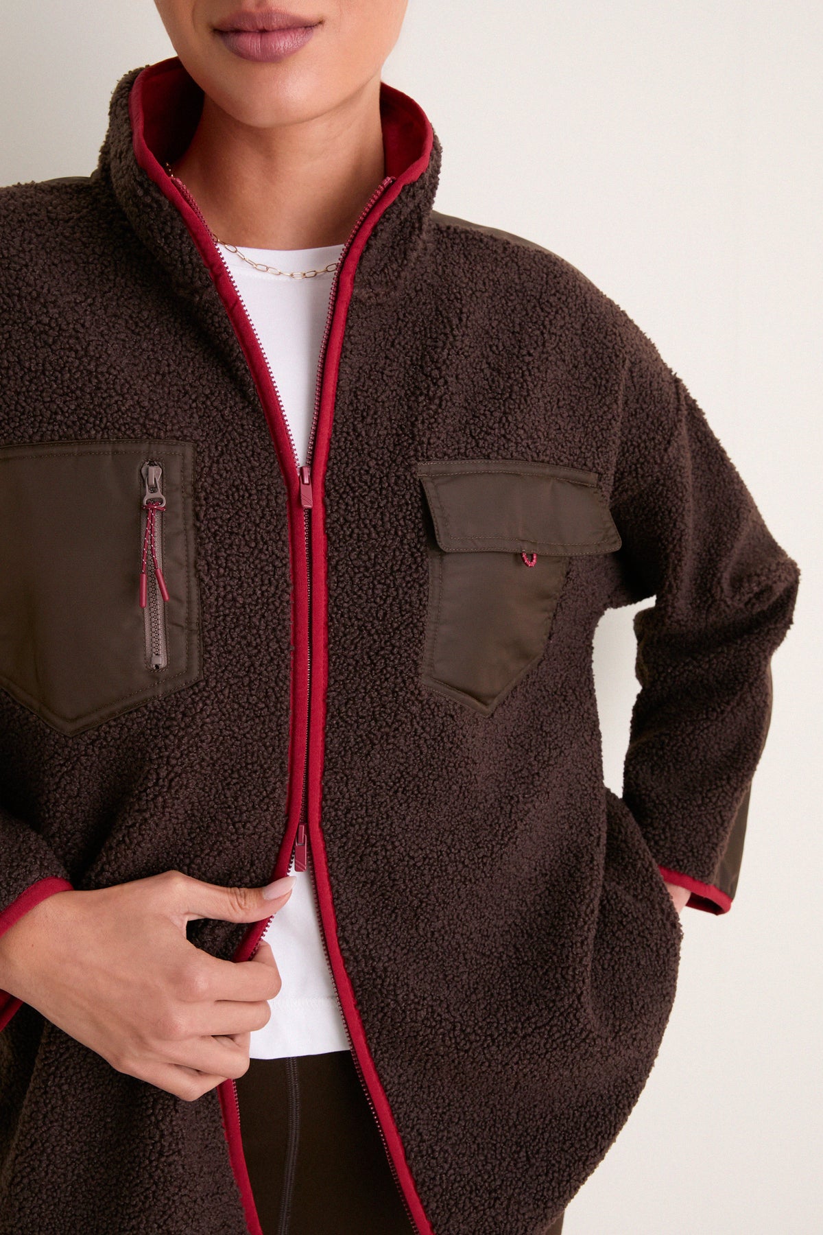 Brown and Red Fleece Lawrence Full Length Zip Up