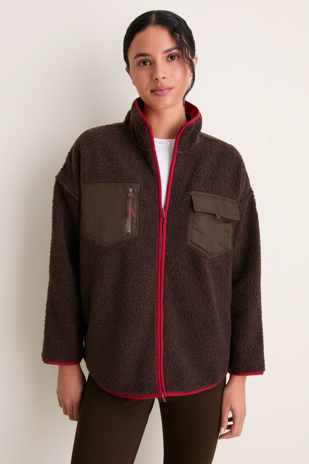 Brown and Red Fleece Lawrence Full Length Zip Up