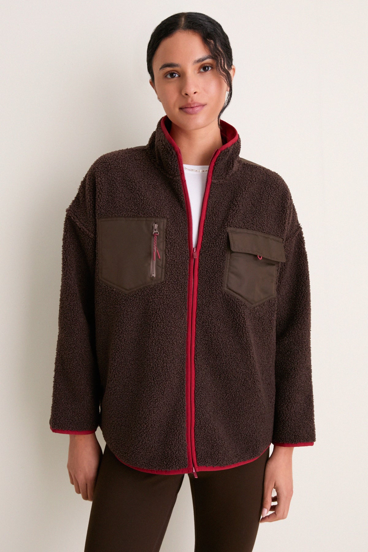 Brown and Red Fleece Lawrence Full Length Zip Up