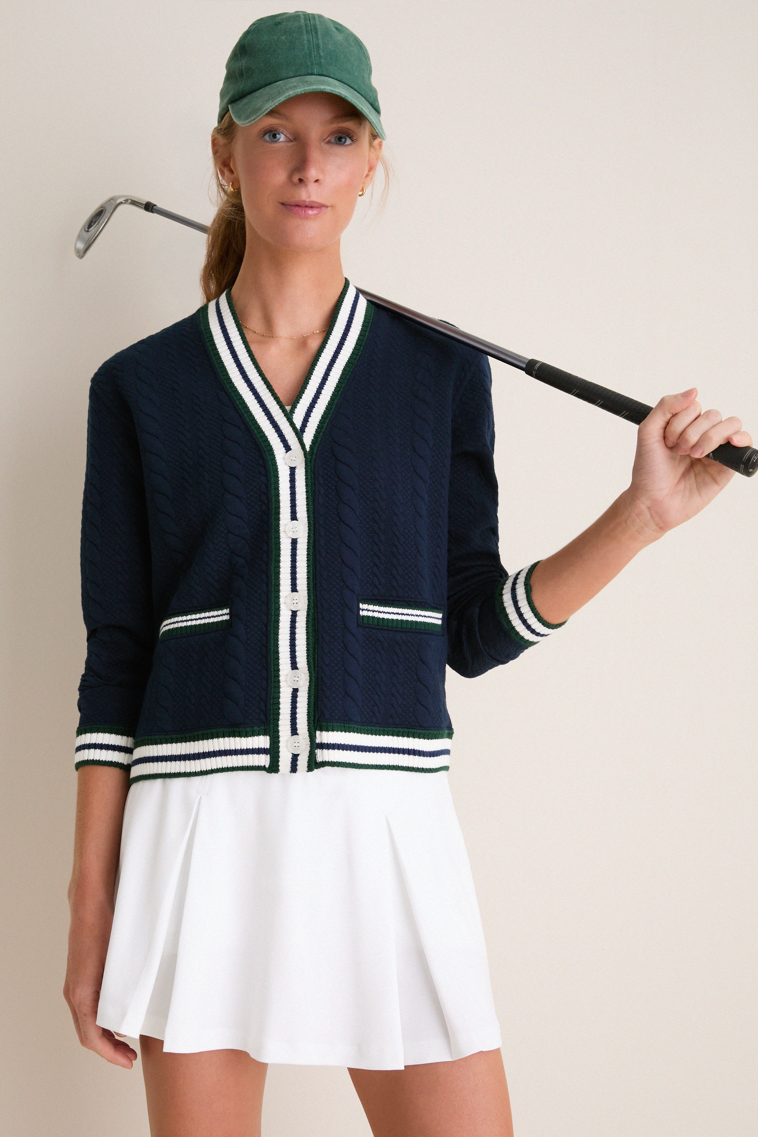 Navy and White Cable Charley Cardigan