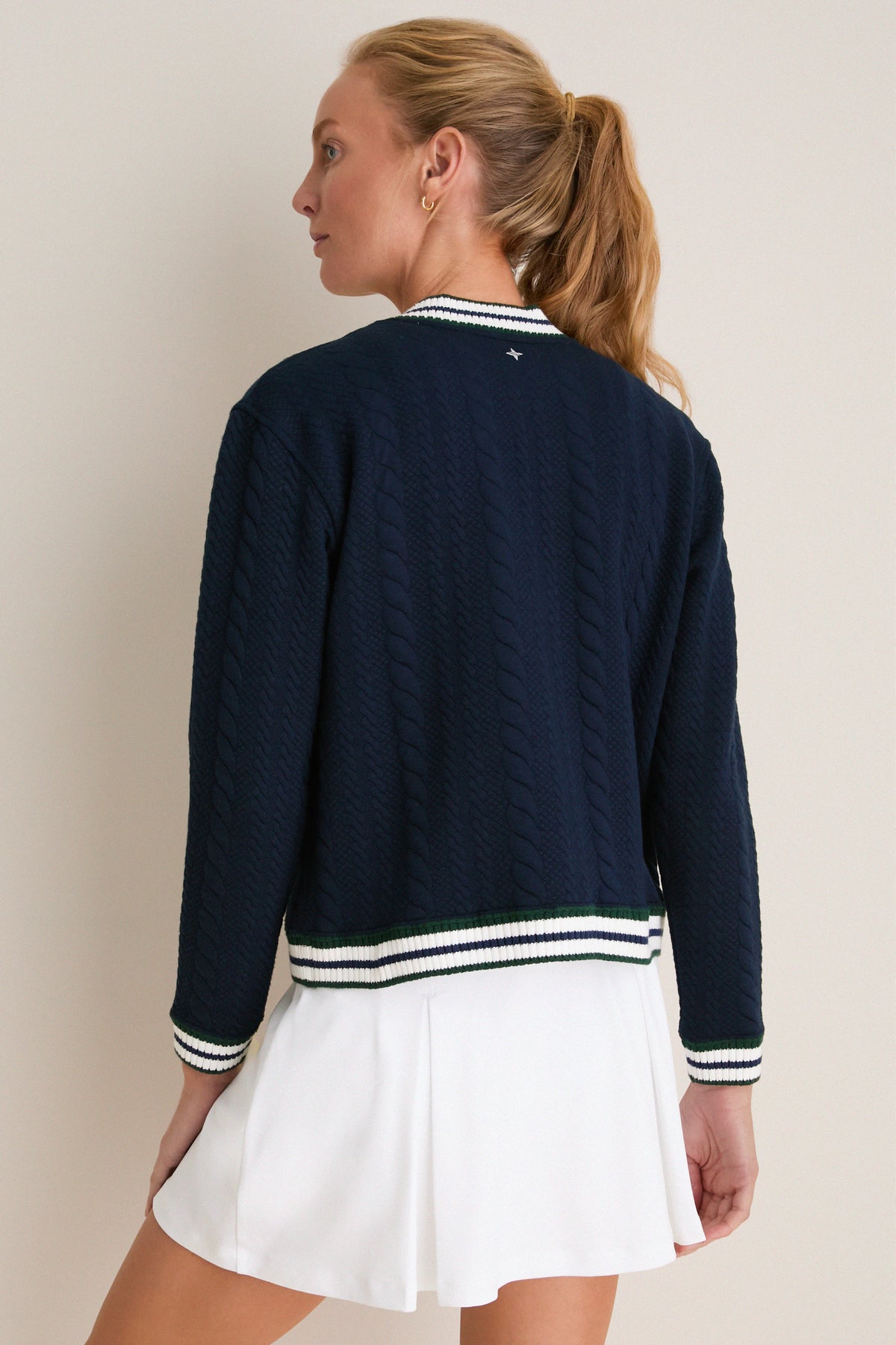 Navy and White Cable Charley Cardigan