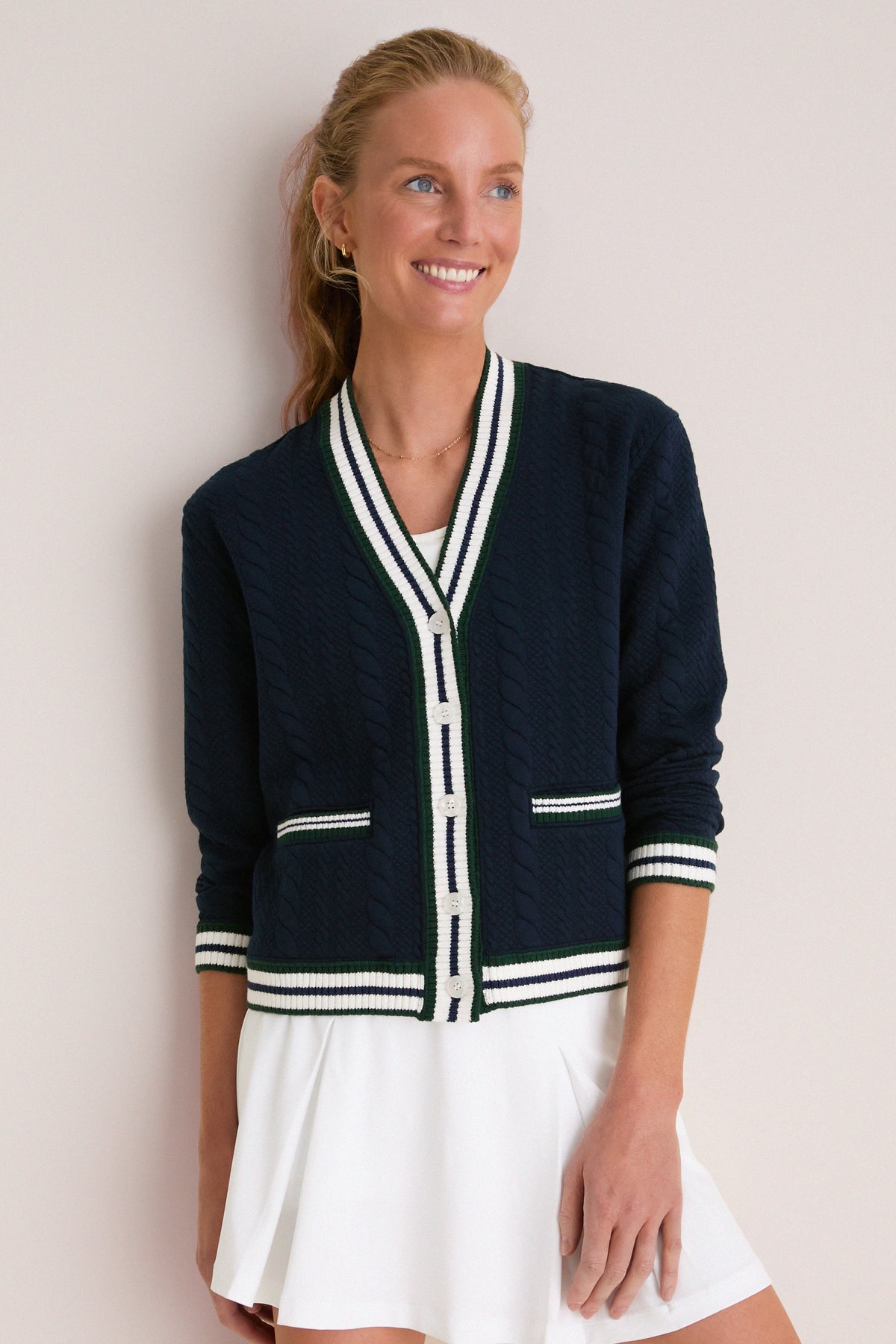 Navy and White Cable Charley Cardigan