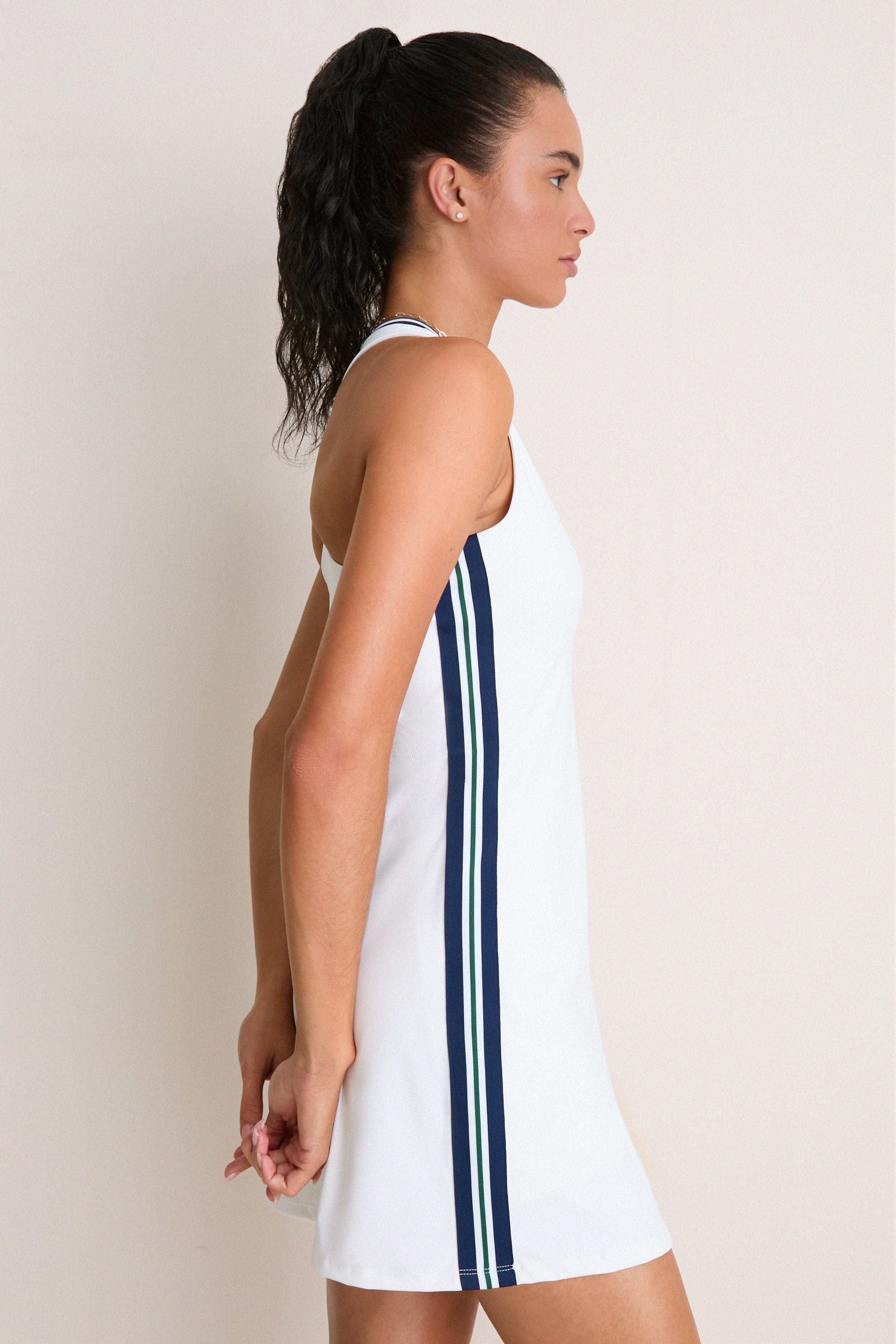 White V-Neck Racerback Performance Jersey Brett Tennis Dress