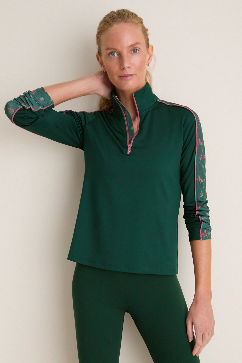 Floral Pine Jersey Carver Quarter Zip Tee