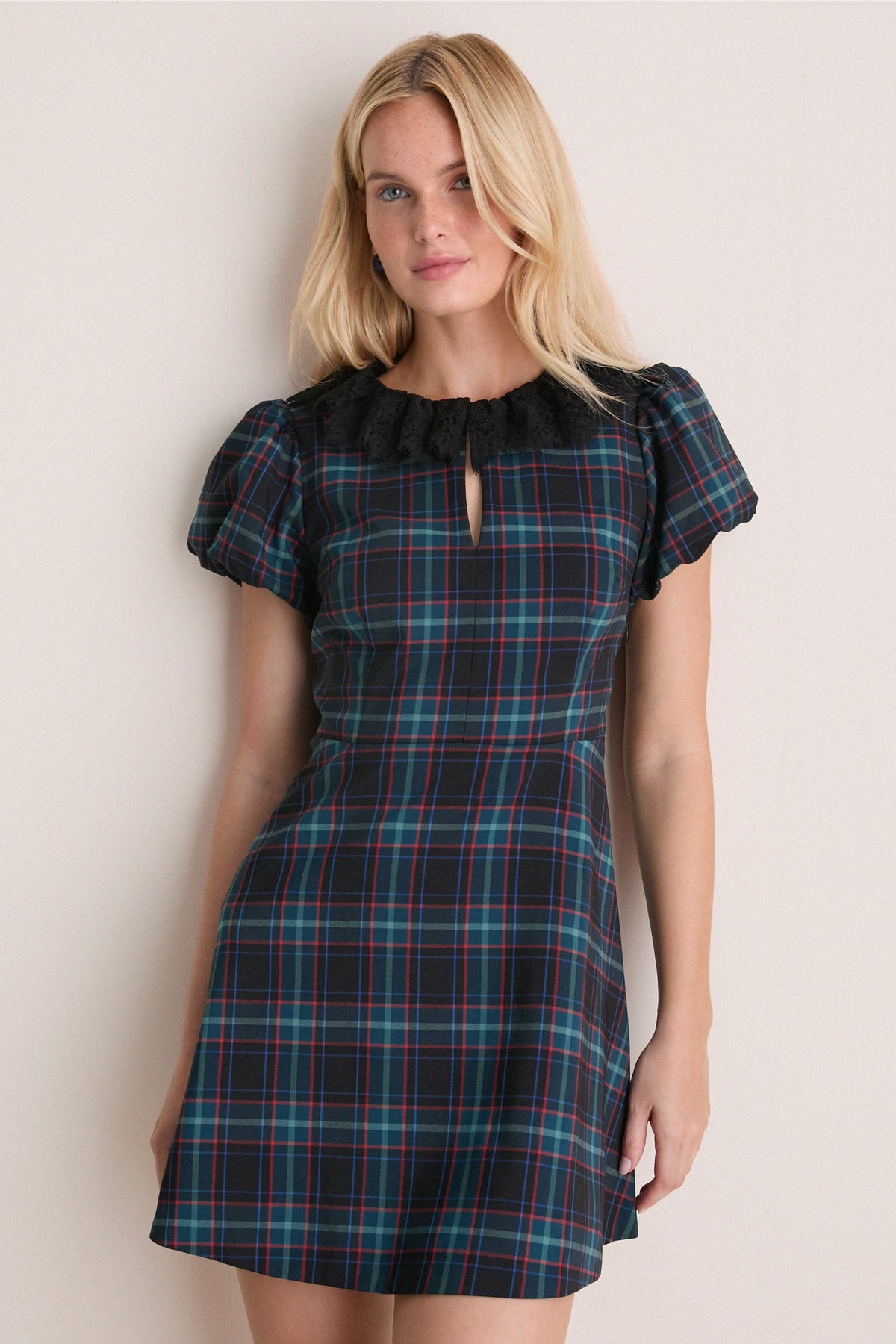 Navy Multi Gem Plaid Antoinette Dress