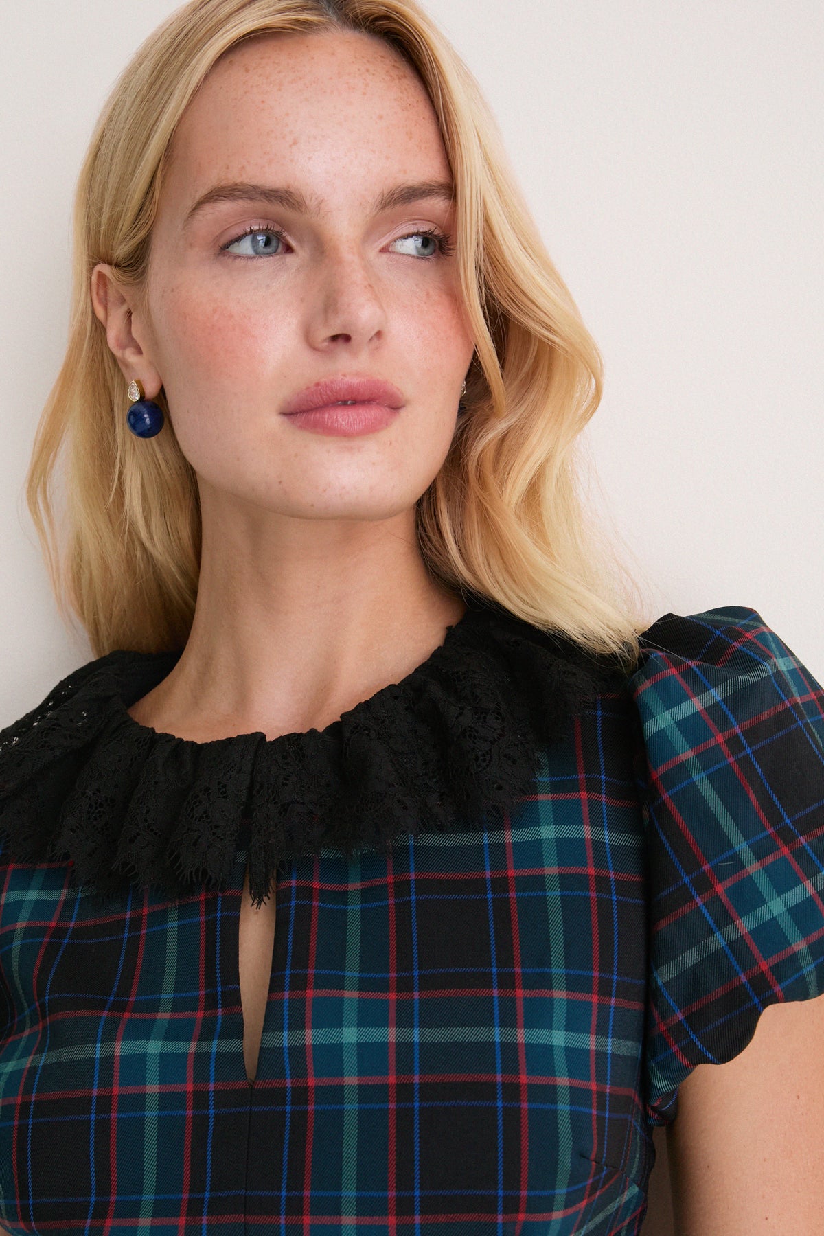 Navy Multi Gem Plaid Antoinette Dress