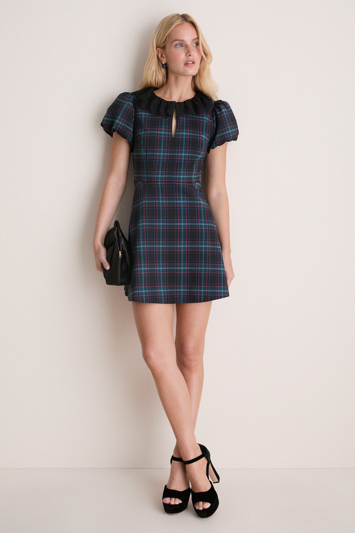 Navy Multi Gem Plaid Antoinette Dress