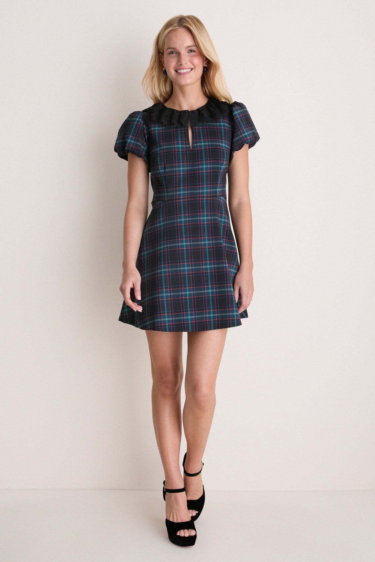 Navy Multi Gem Plaid Antoinette Dress