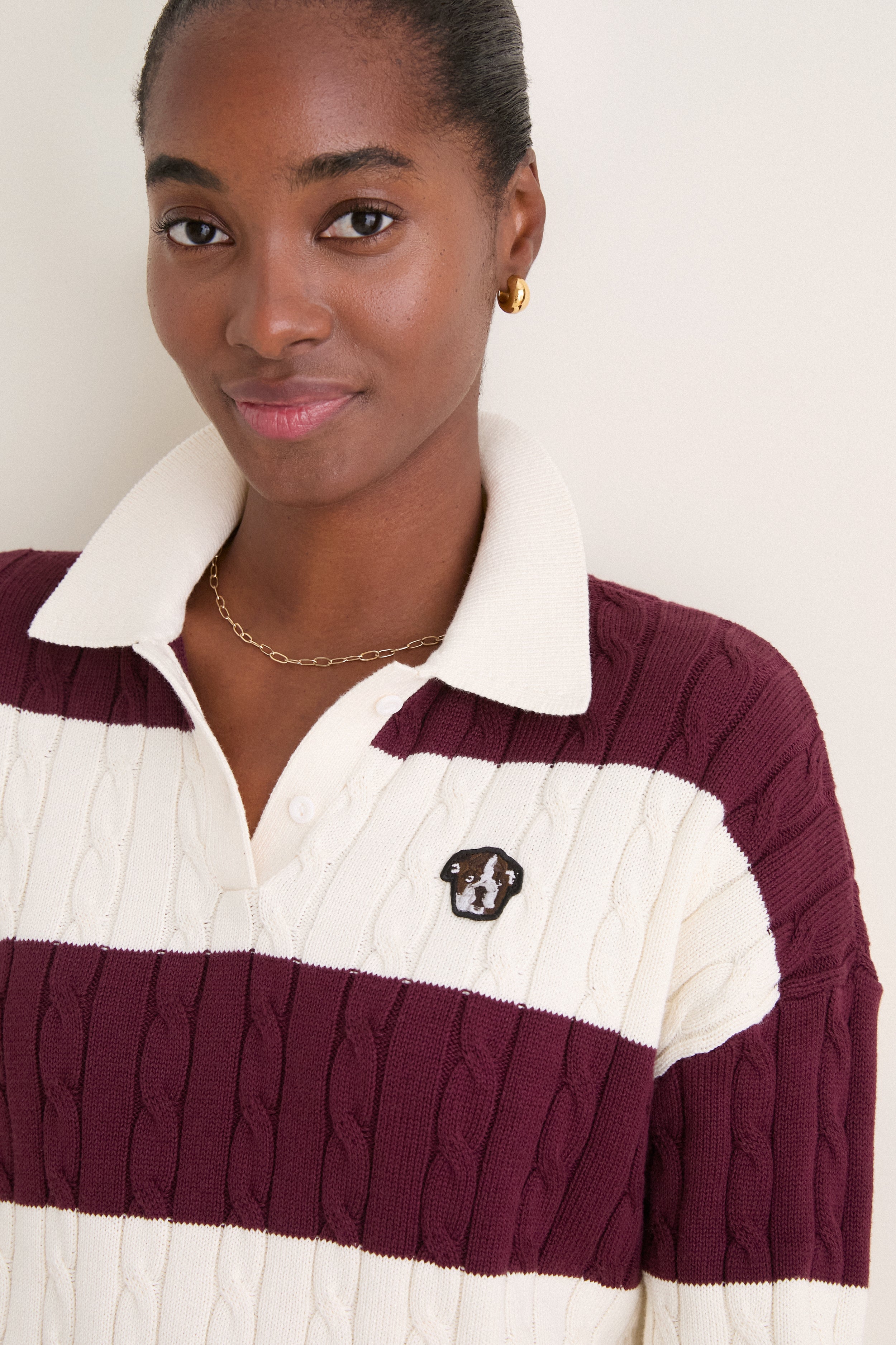 Crimson and Ivory Cabled Huxley Polo