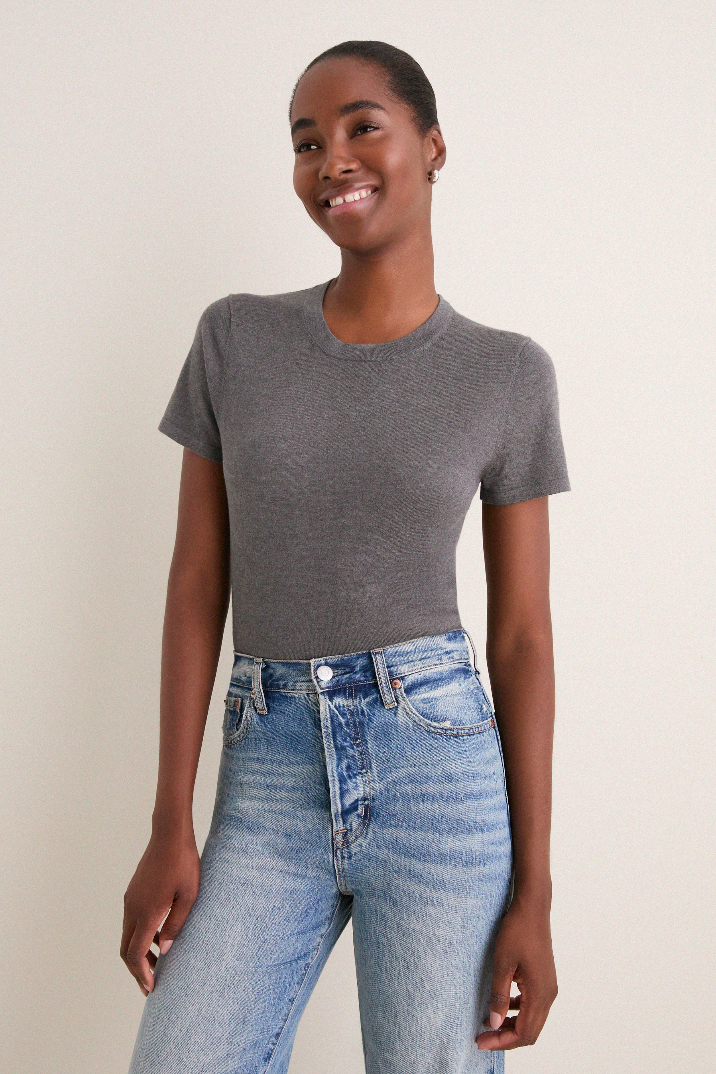 Graphite Cashmere Silk Katie Tee