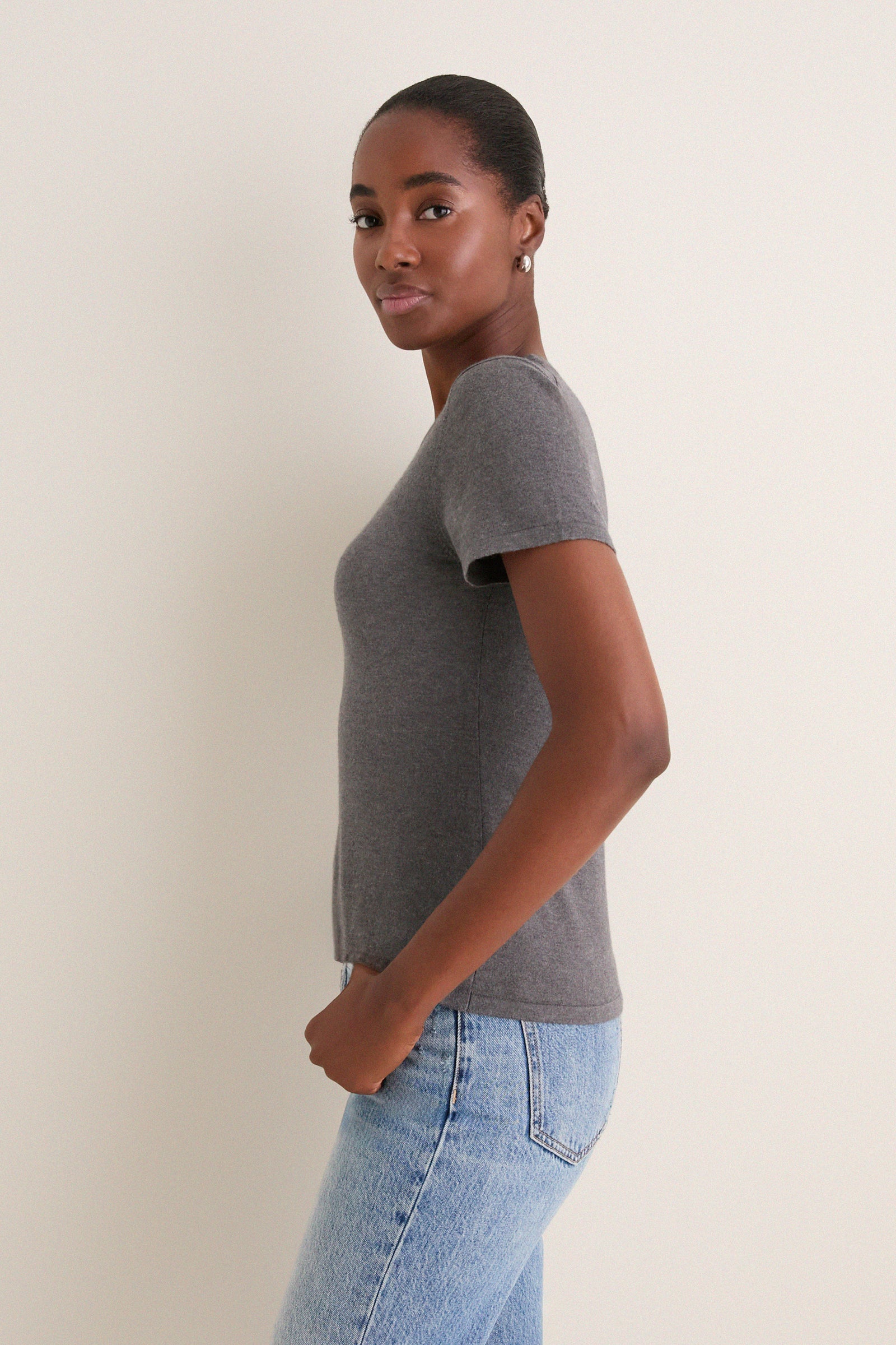 Graphite Cashmere Silk Katie Tee