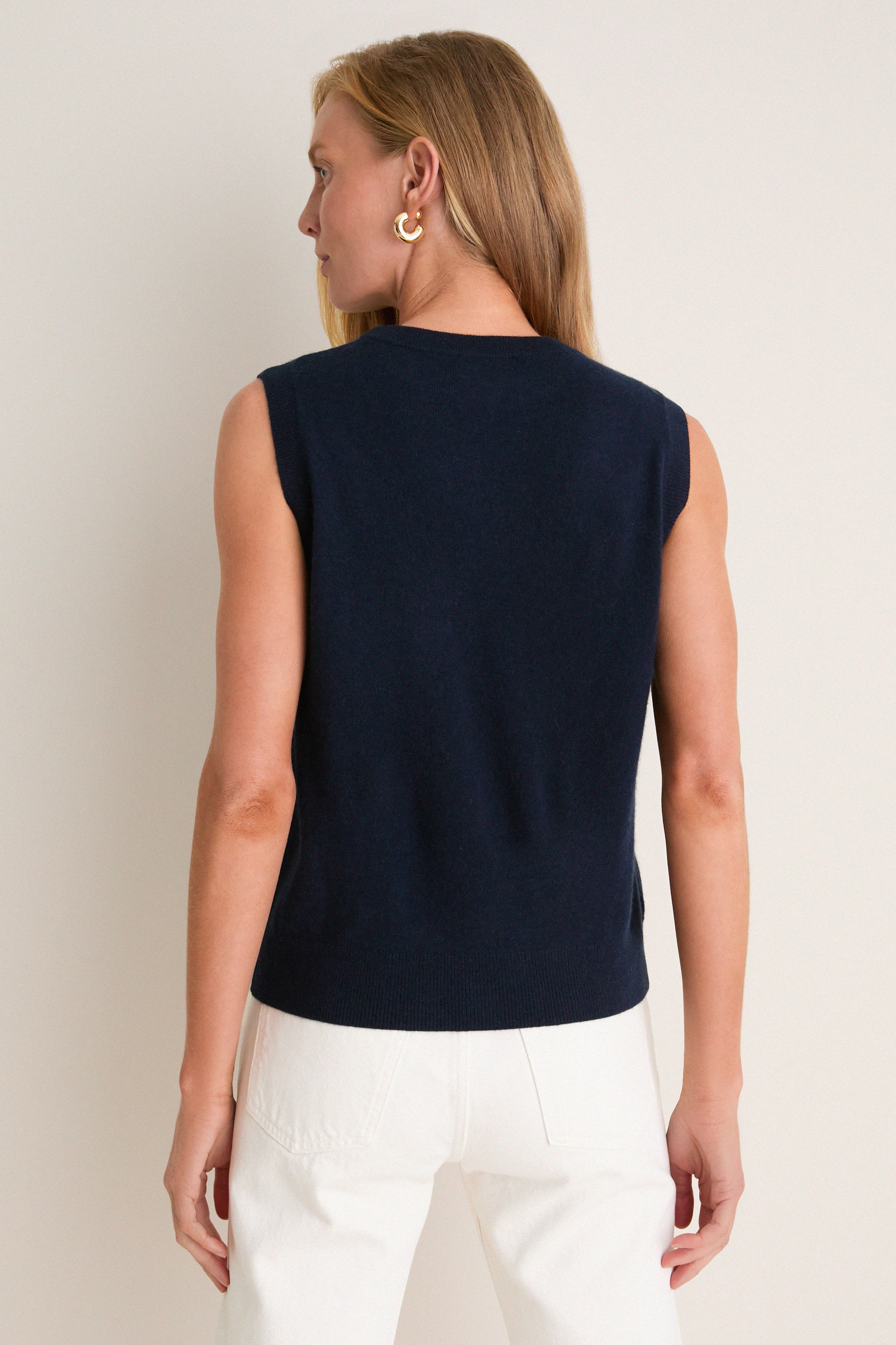 Midnight Navy Cashmere Sleeveless Ava Shell | Tuckernuck