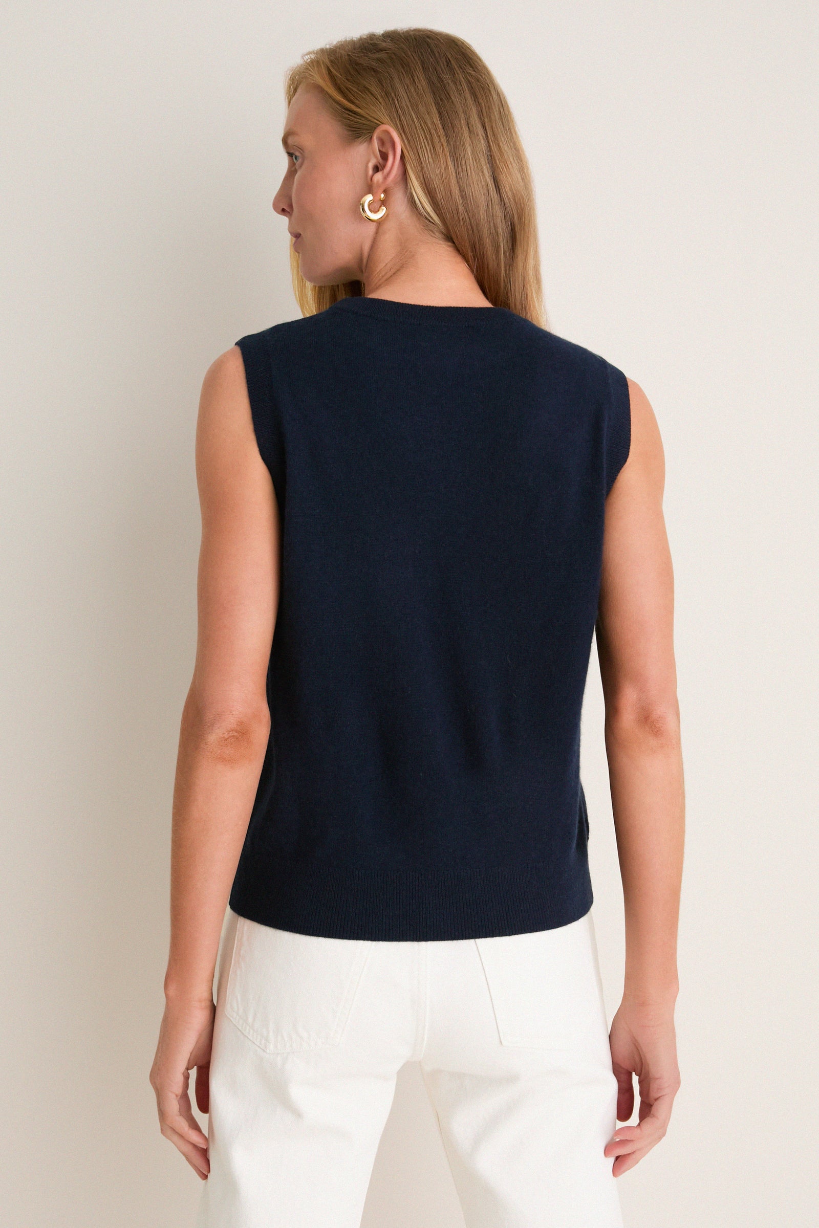 Midnight Navy Cashmere Sleeveless Ava Shell
