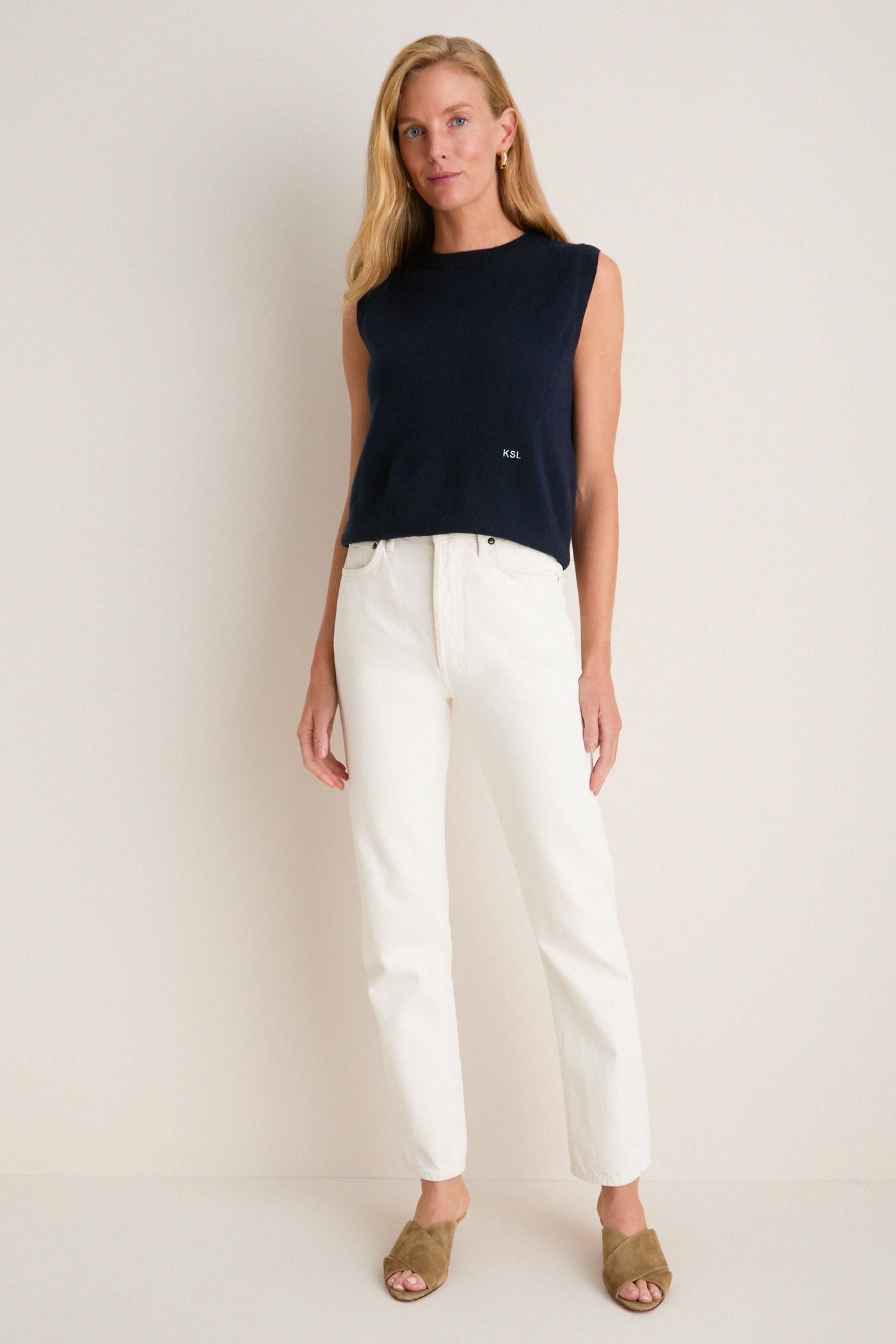 Midnight Navy Cashmere Sleeveless Ava Shell