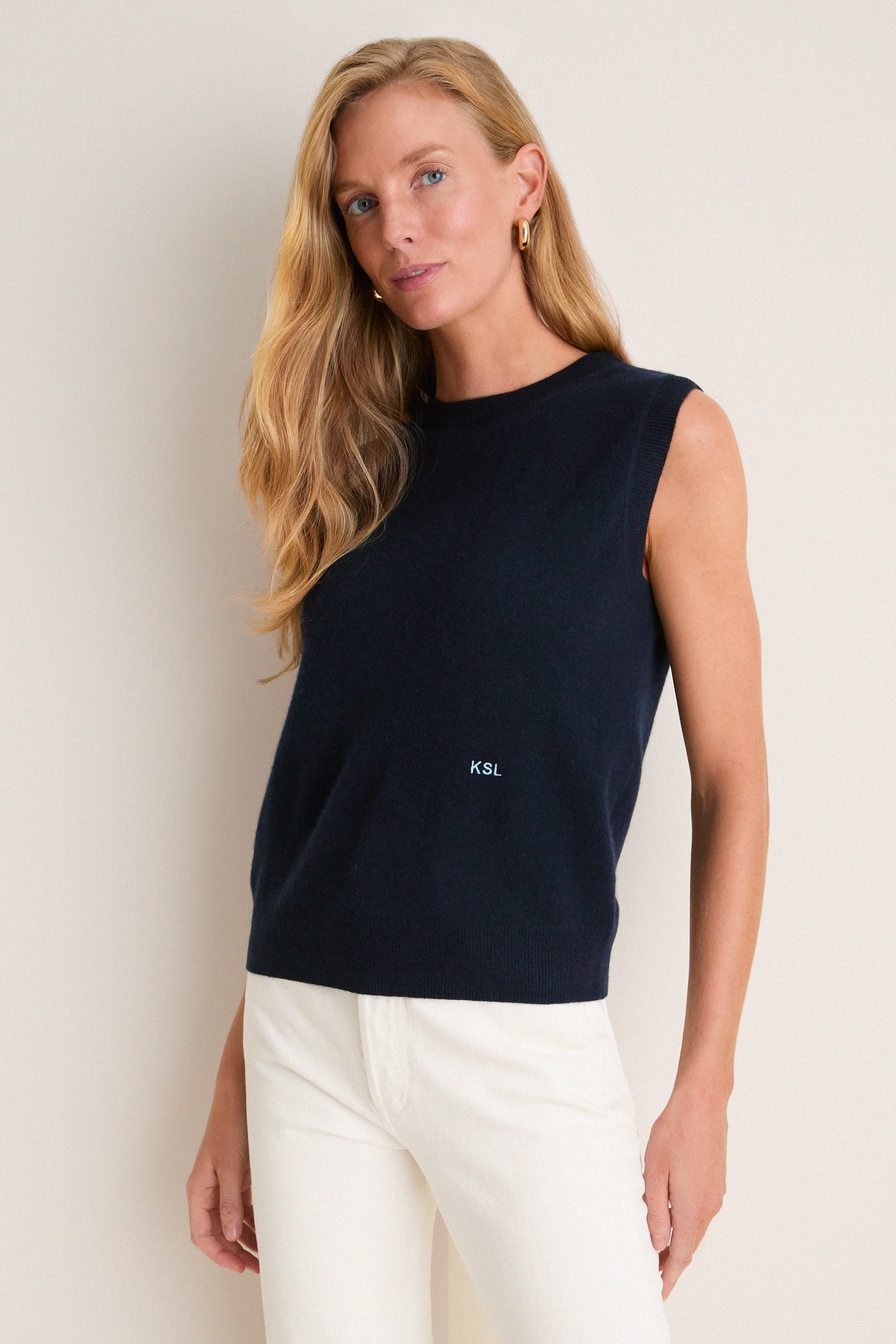 Midnight Navy Cashmere Sleeveless Ava Shell