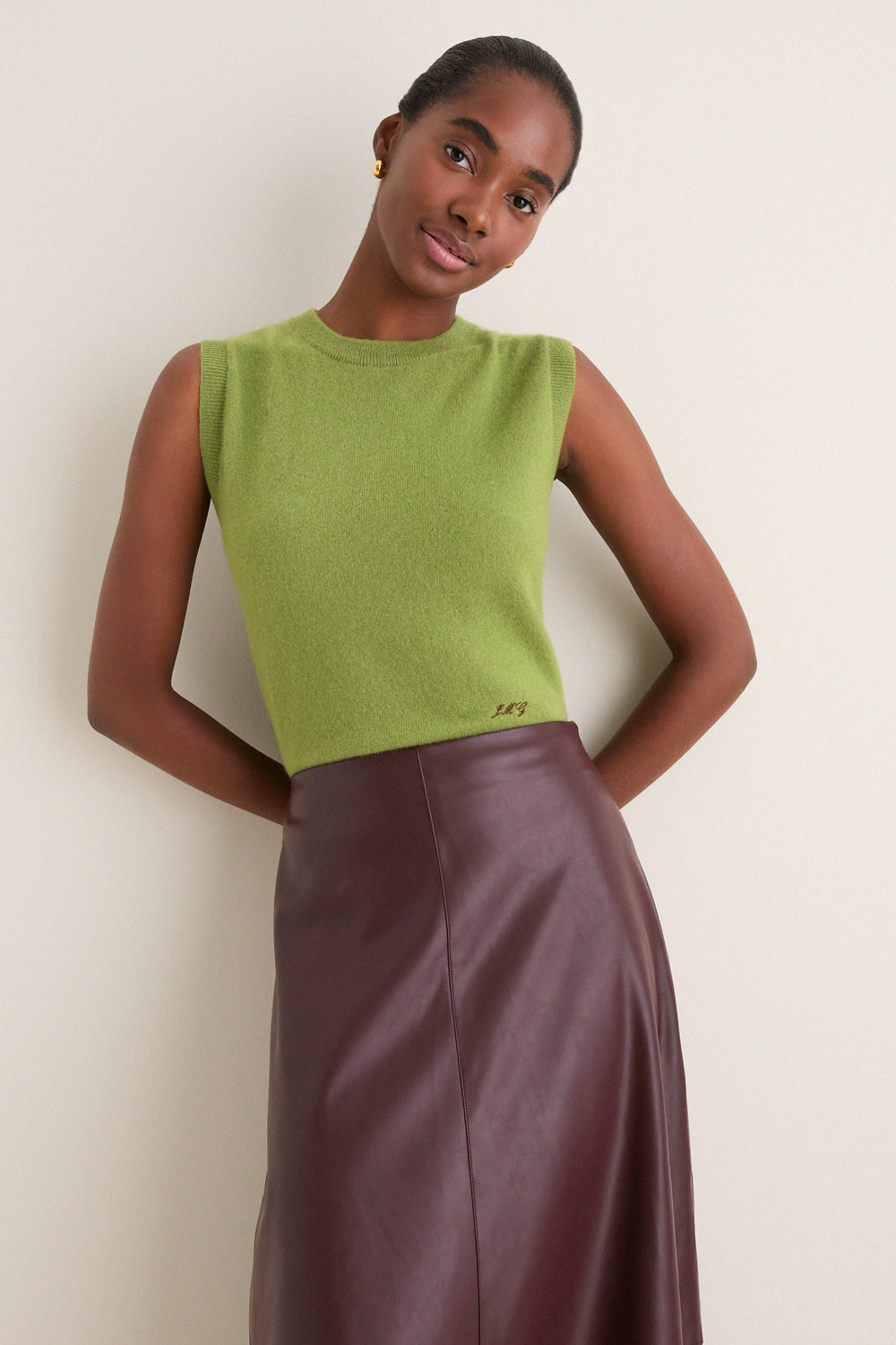 Peridot Cashmere Sleeveless Ava Shell