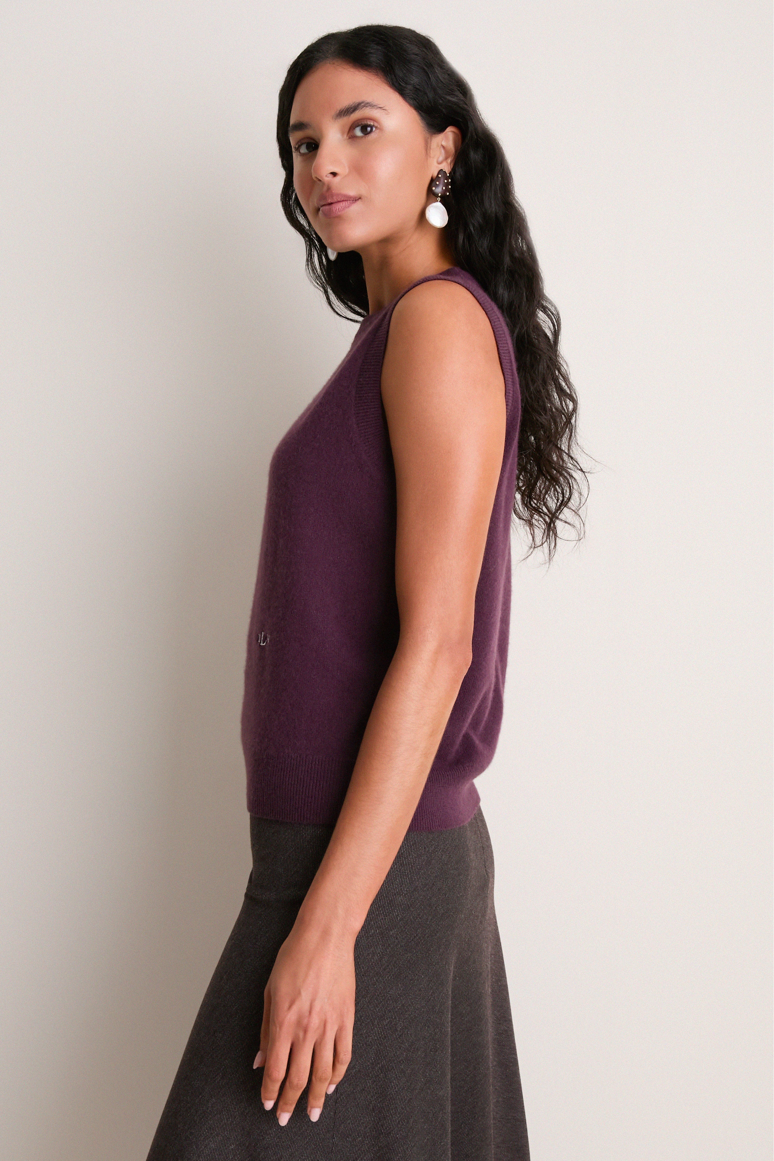 Plum Cashmere Sleeveless Ava Shell