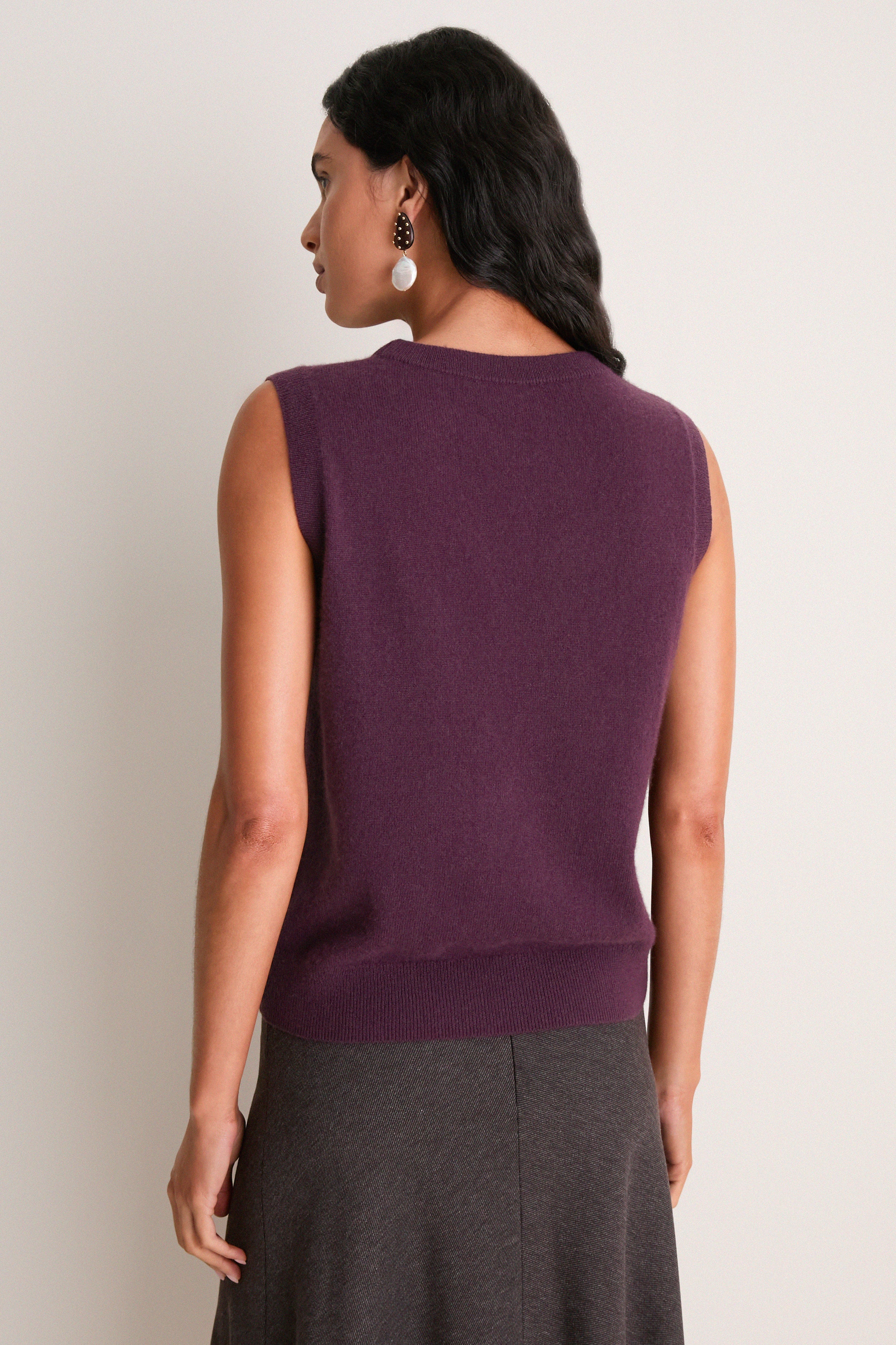 Plum Cashmere Sleeveless Ava Shell