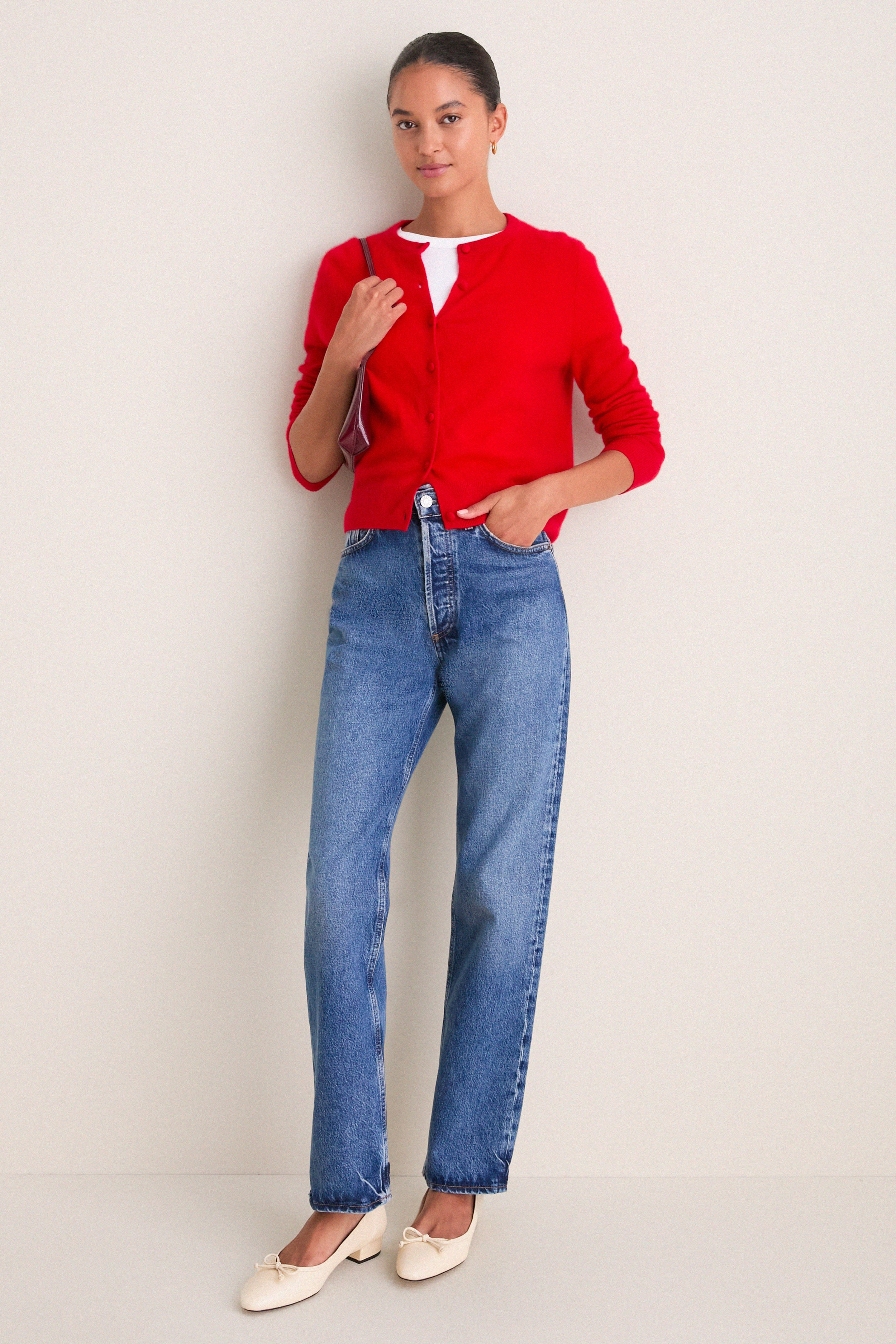 Apple Red Cashmere Riley Cardigan