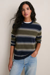 Olive and Navy Stripe Cashmere Boyfriend Bodie Crewneck