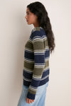 Olive and Navy Stripe Cashmere Boyfriend Bodie Crewneck