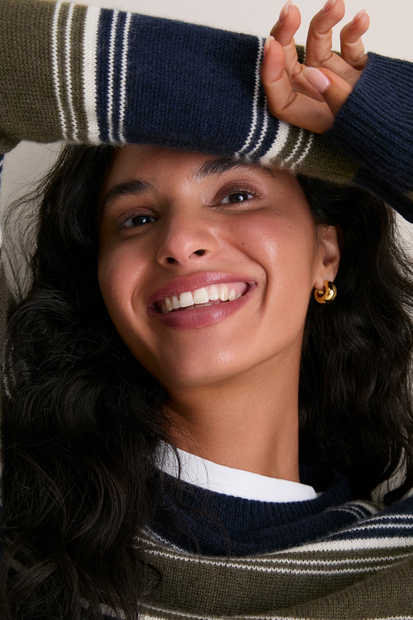Olive and Navy Stripe Cashmere Boyfriend Bodie Crewneck