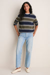 Olive and Navy Stripe Cashmere Boyfriend Bodie Crewneck