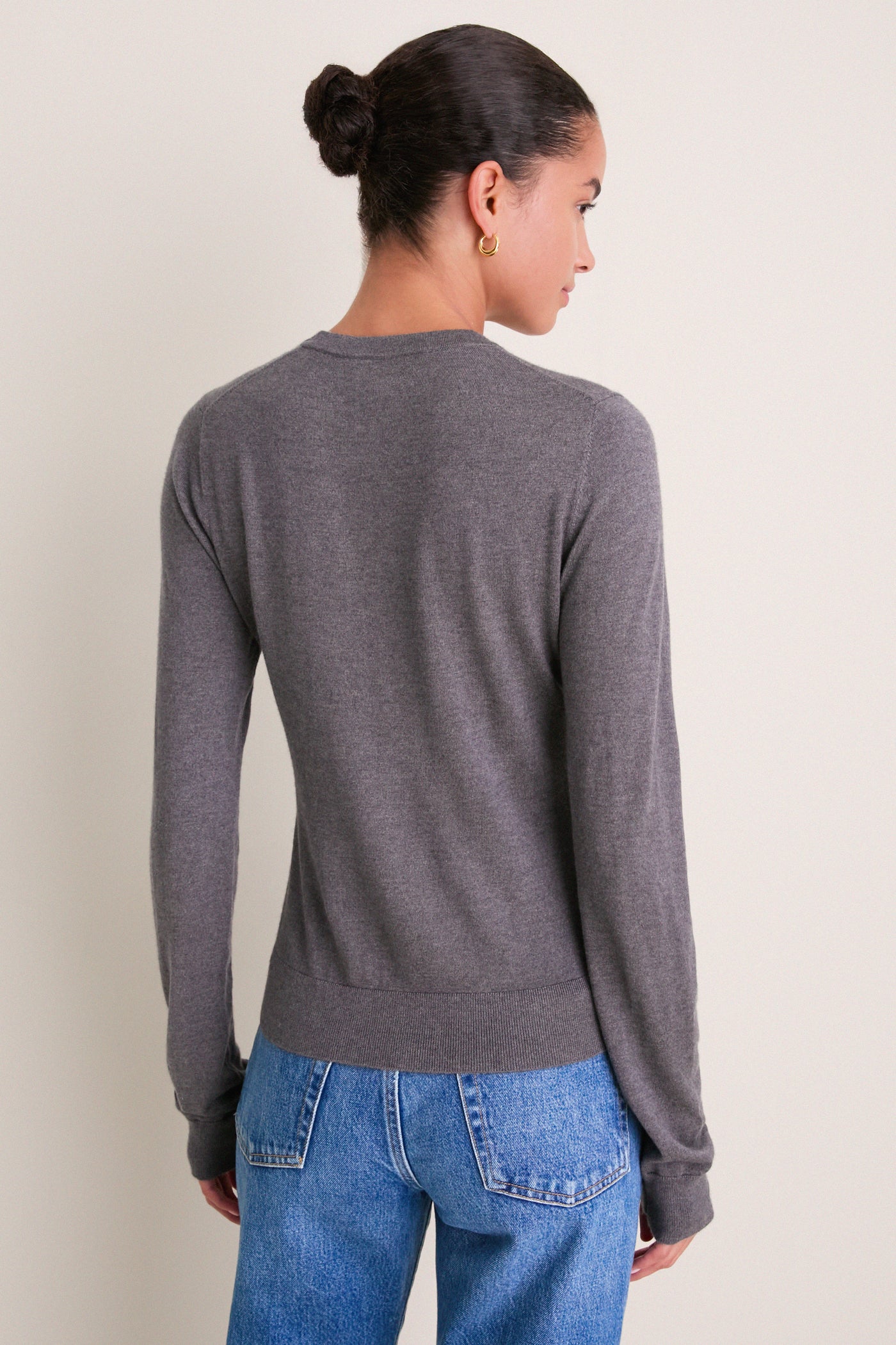 Charcoal Cashmere Silk Long Sleeve Katie Tee
