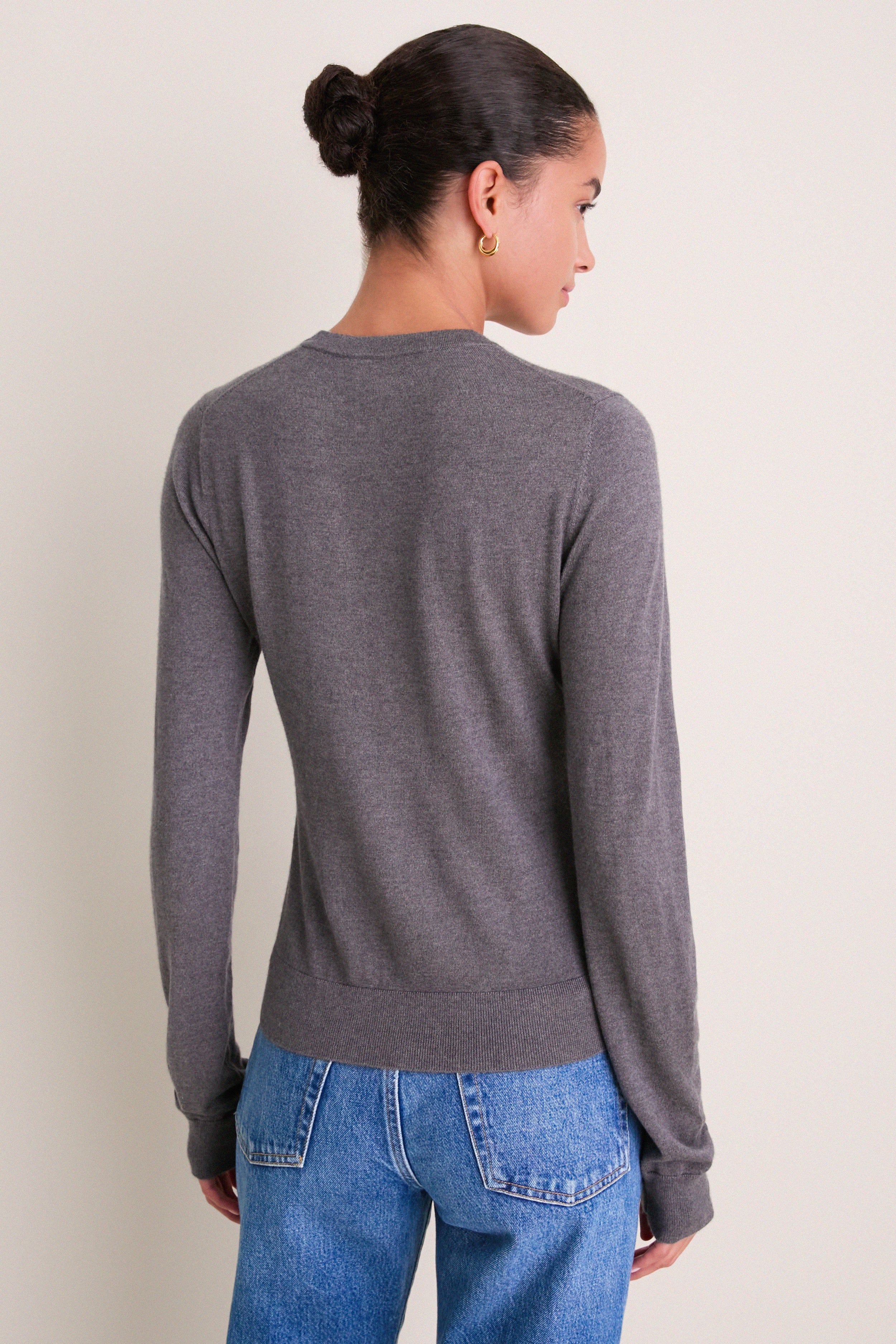 Charcoal Cashmere Silk Long Sleeve Katie Tee