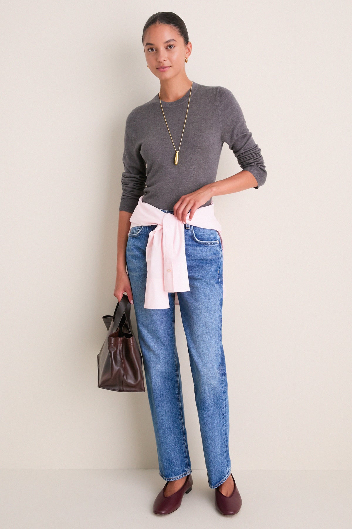 Charcoal Cashmere Silk Long Sleeve Katie Tee