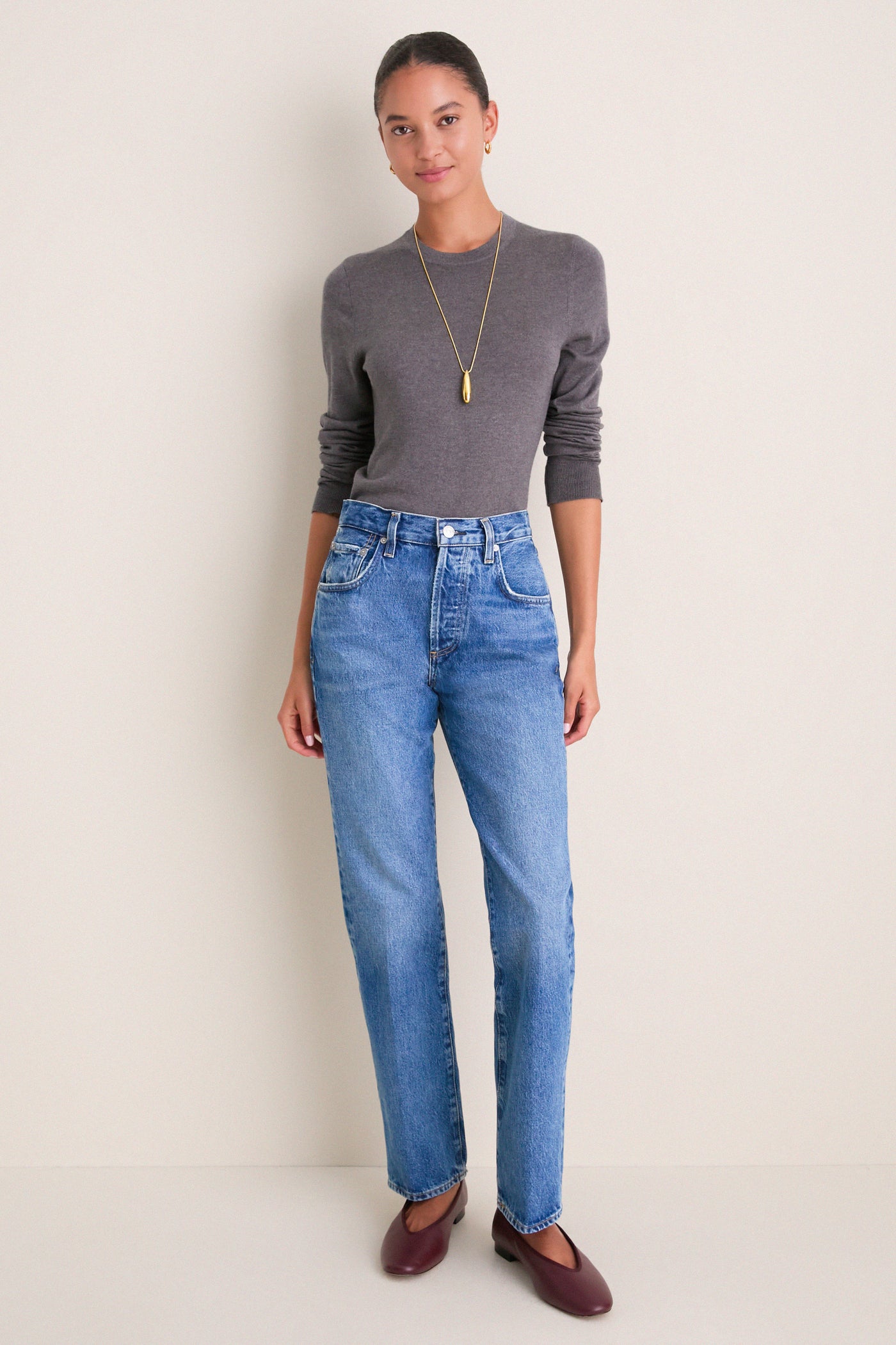 Charcoal Cashmere Silk Long Sleeve Katie Tee