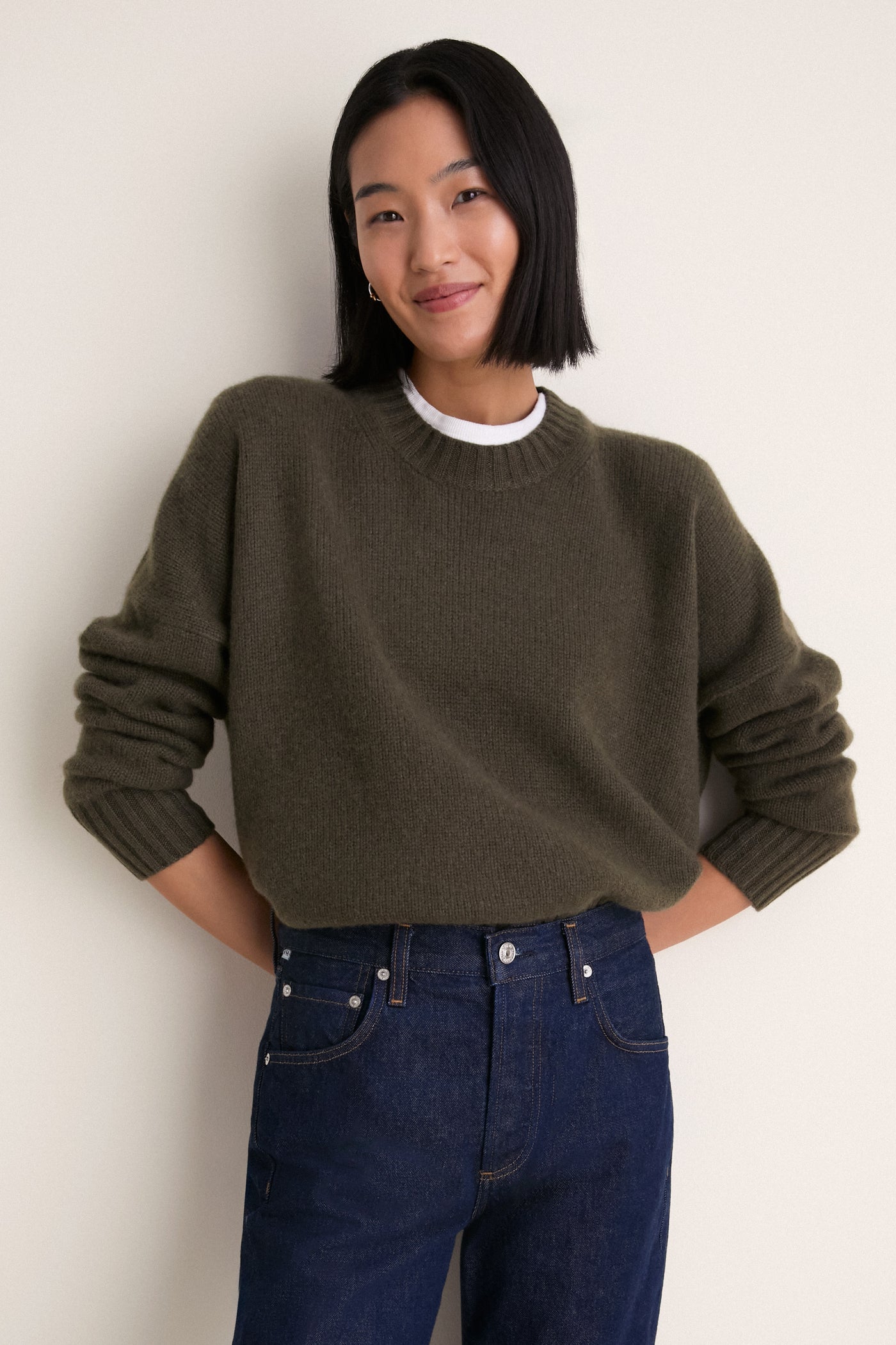 Olive Cashmere Henri Crewneck