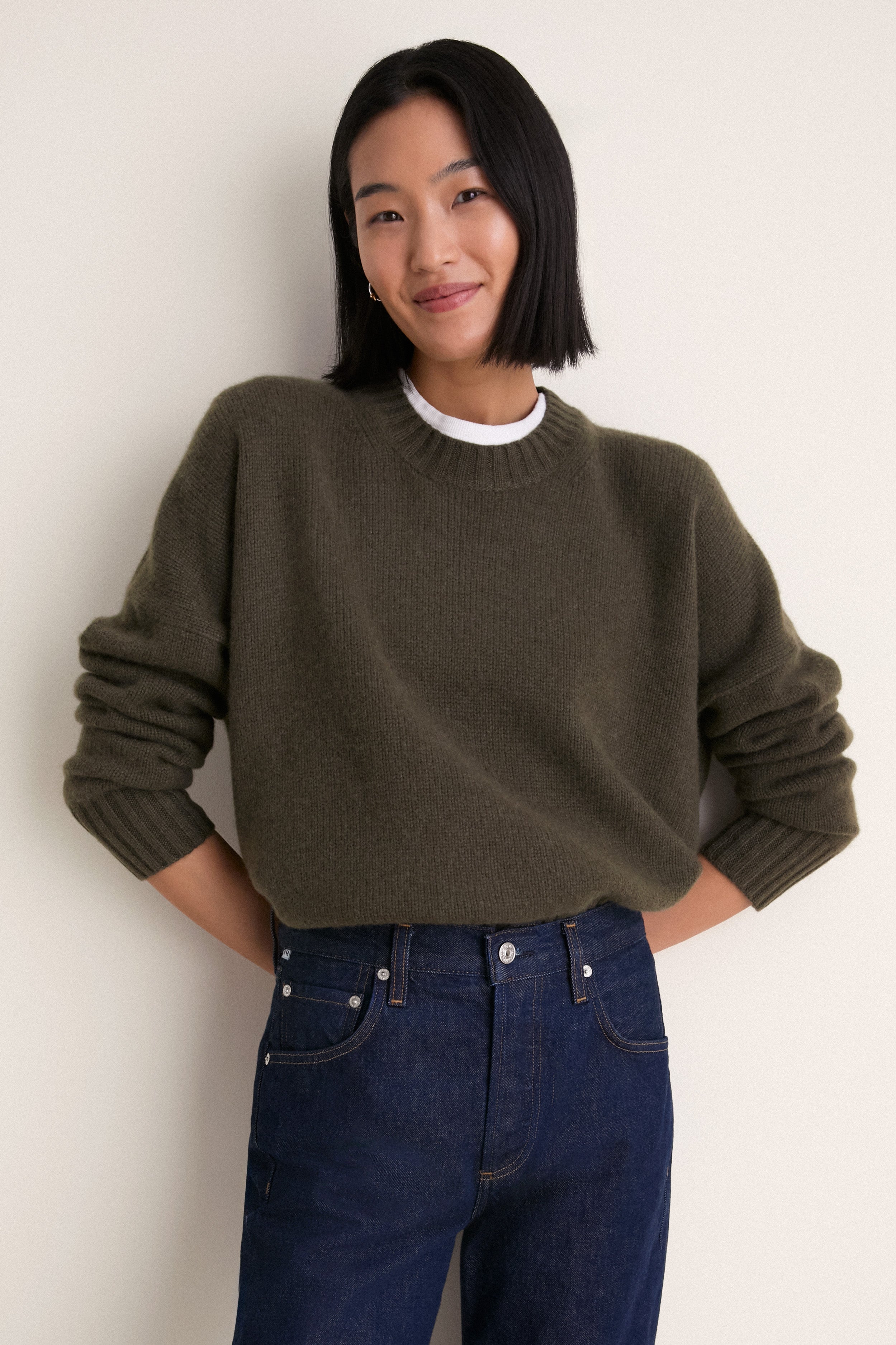 Olive Cashmere Henri Crewneck