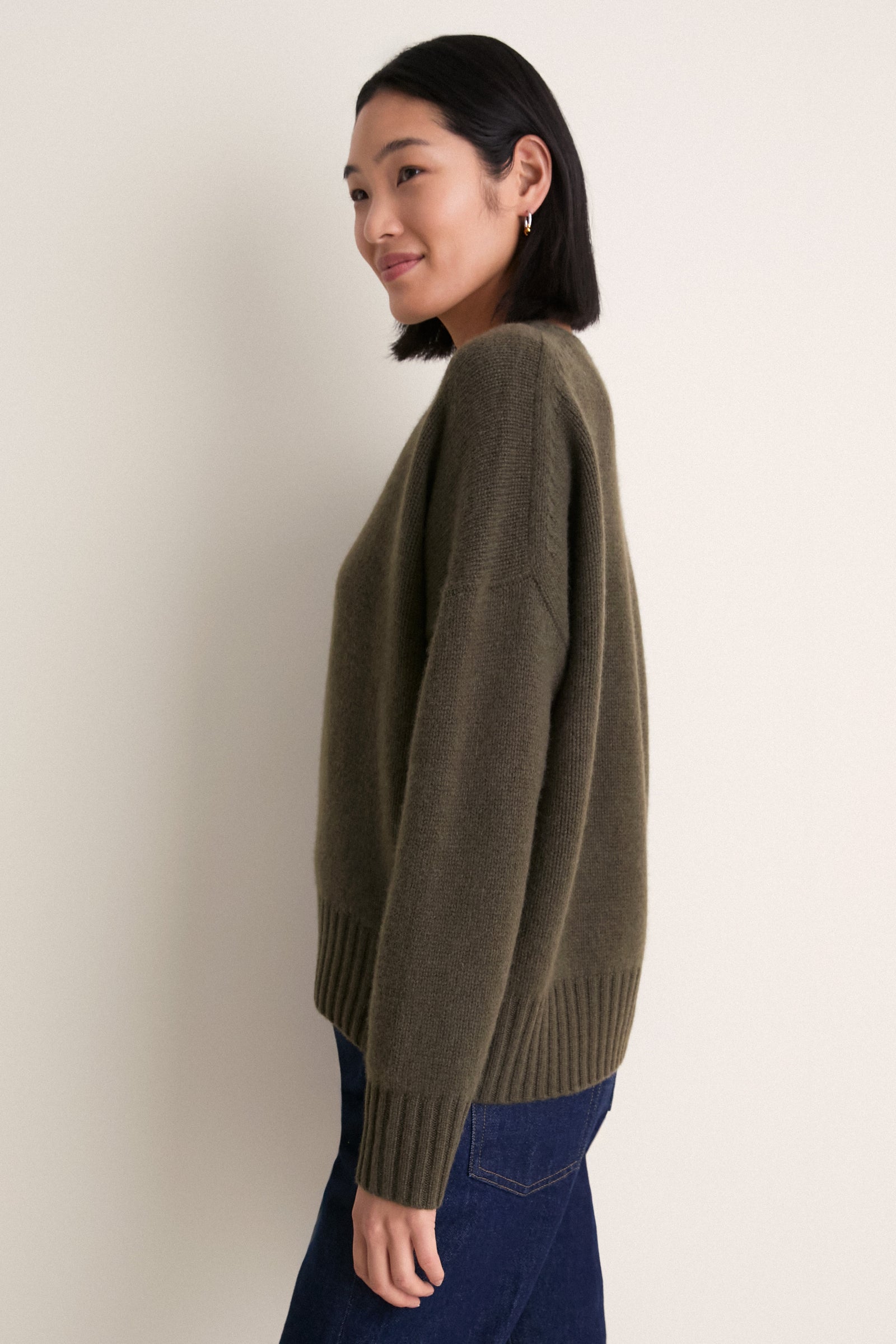 Olive Cashmere Henri Crewneck