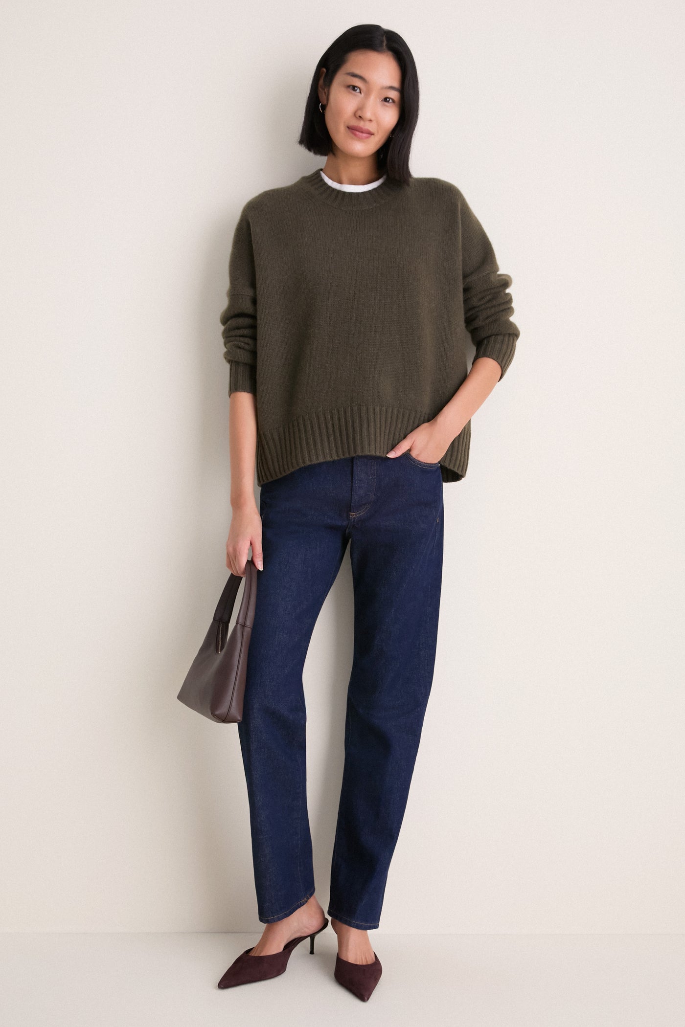 Olive Cashmere Henri Crewneck