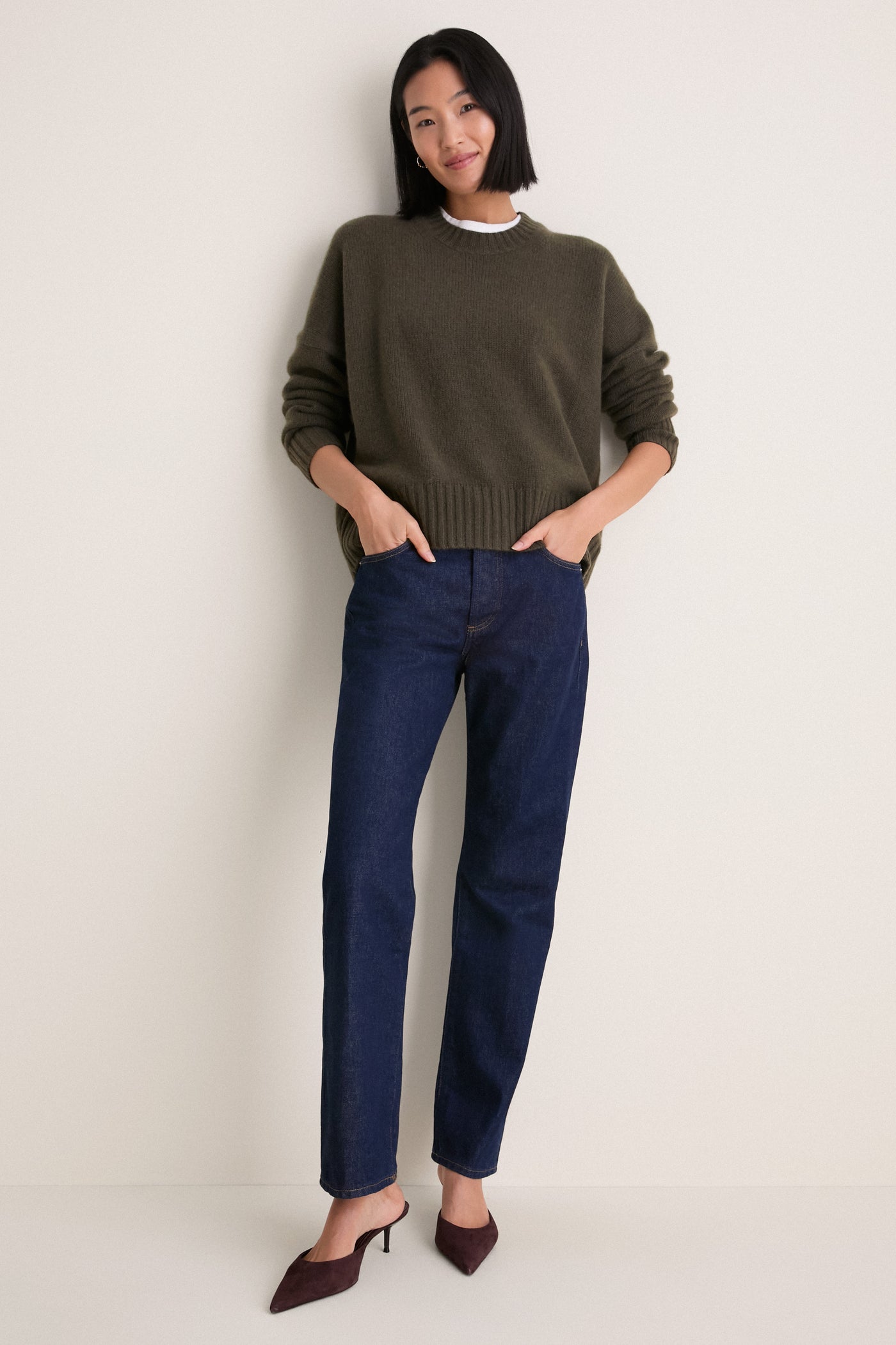 Olive Cashmere Henri Crewneck