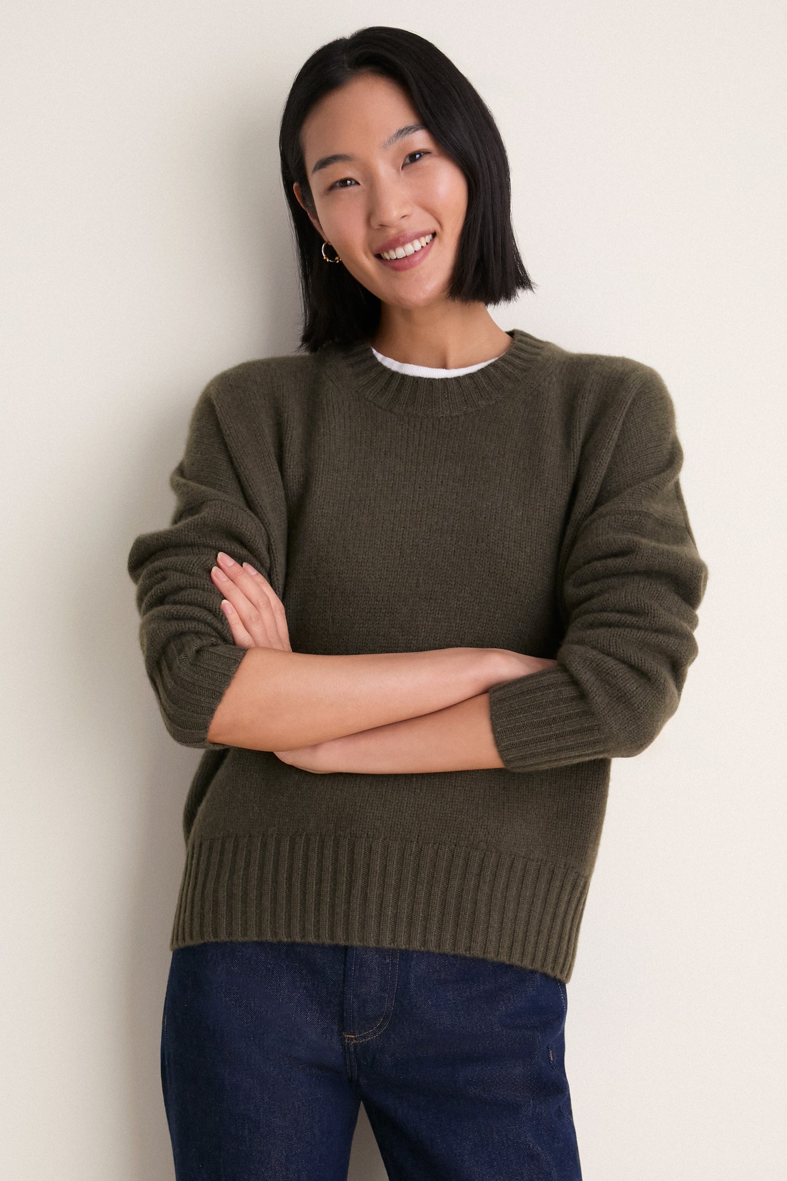 Olive Cashmere Henri Crewneck