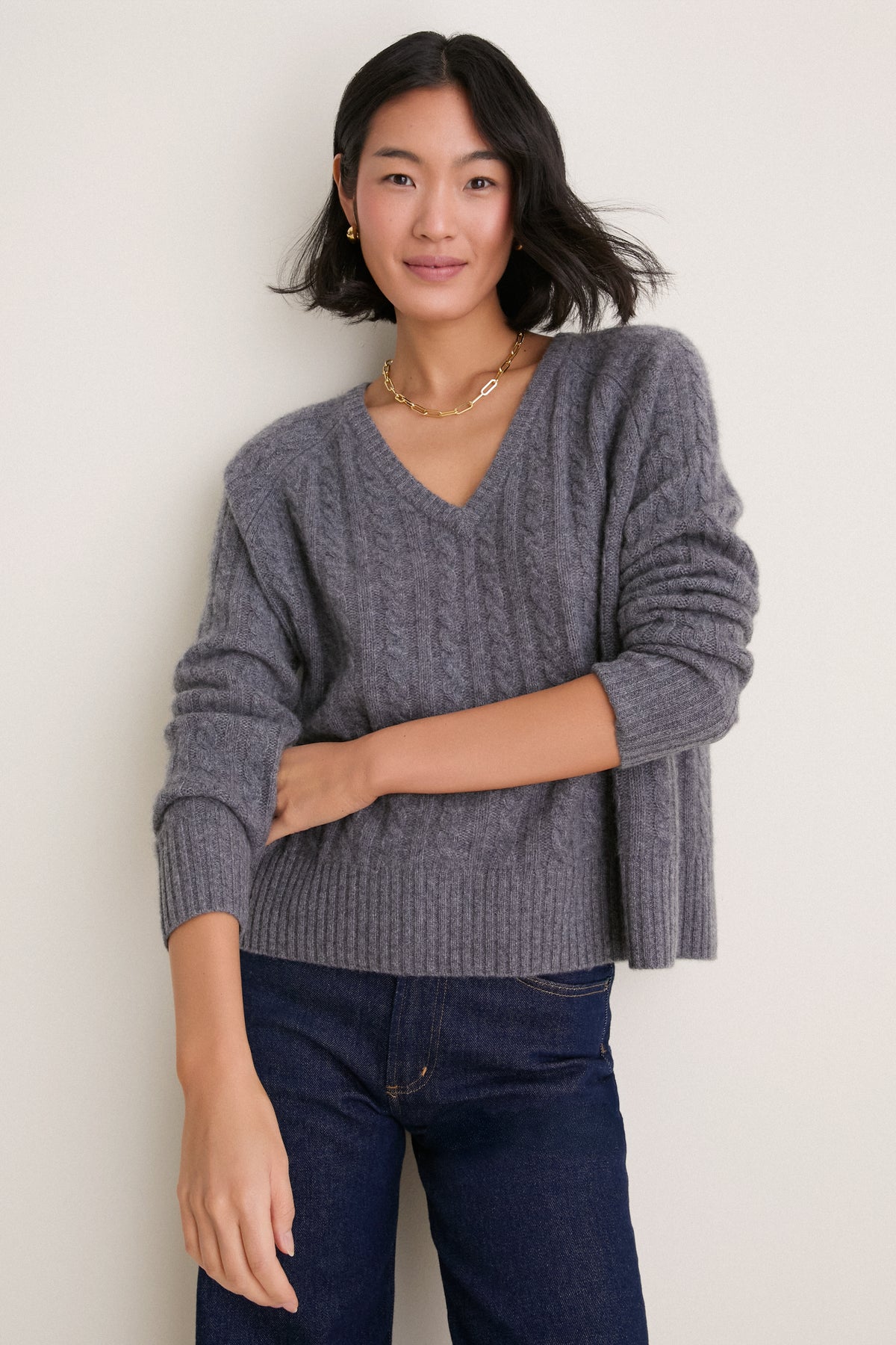 Graphite Cashmere Cable Knit Alice Sweater
