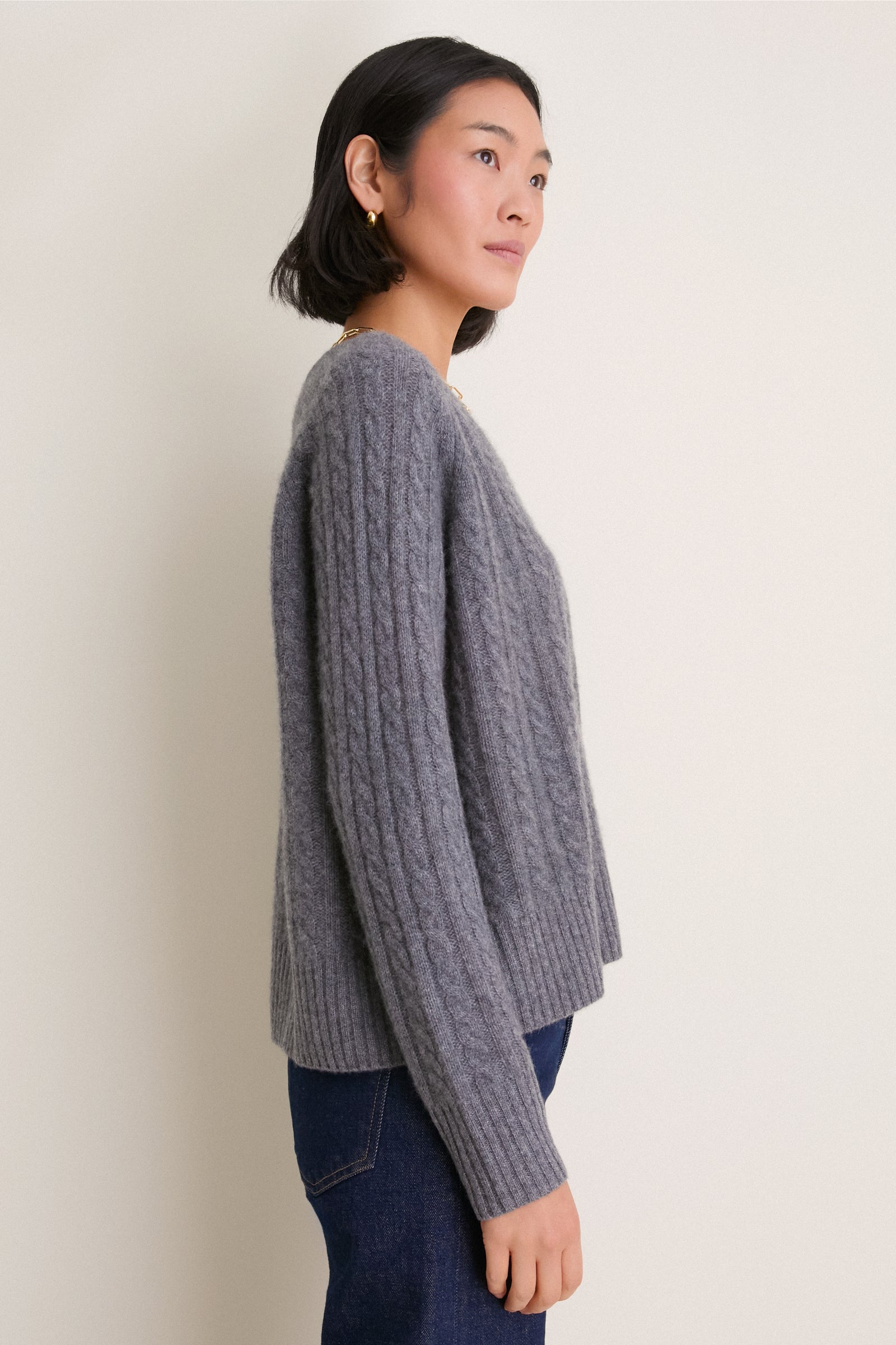 Graphite Cashmere Cable Knit Alice Sweater