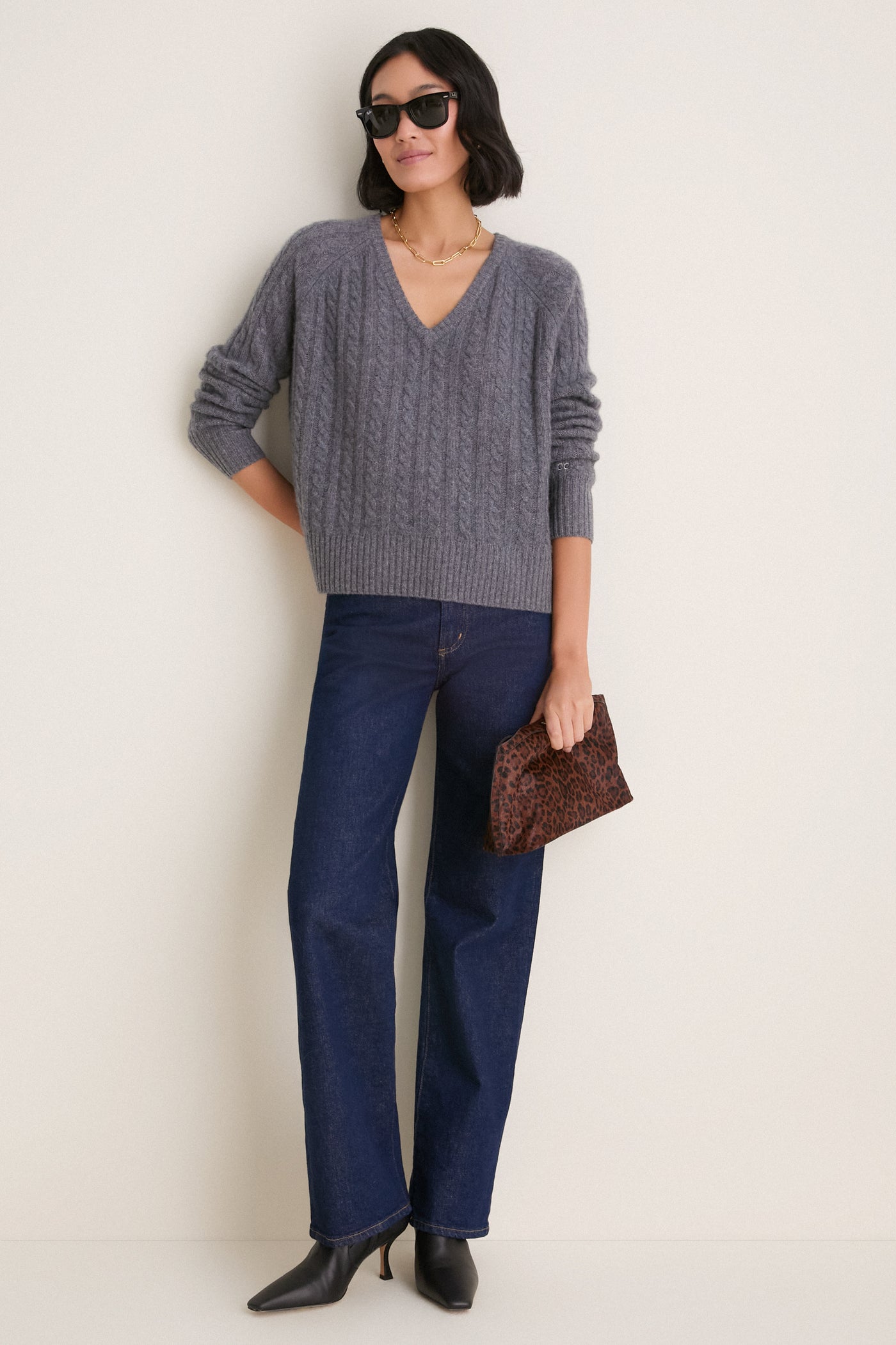 Graphite Cashmere Cable Knit Alice Sweater