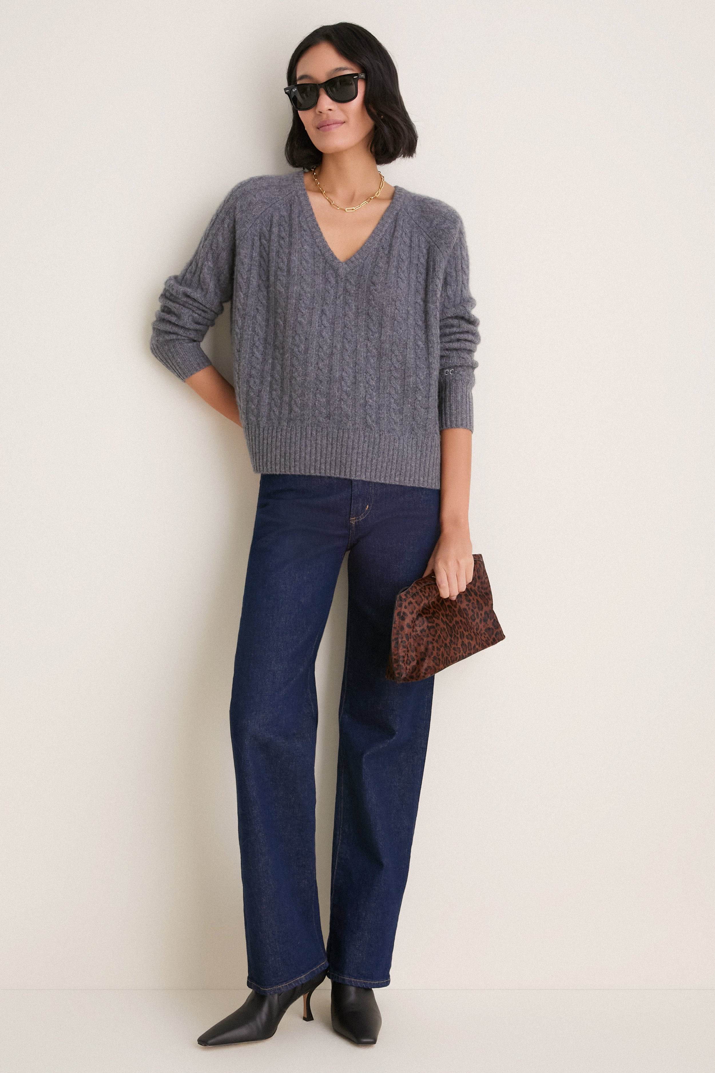 Graphite Cashmere Cable Knit Alice Sweater