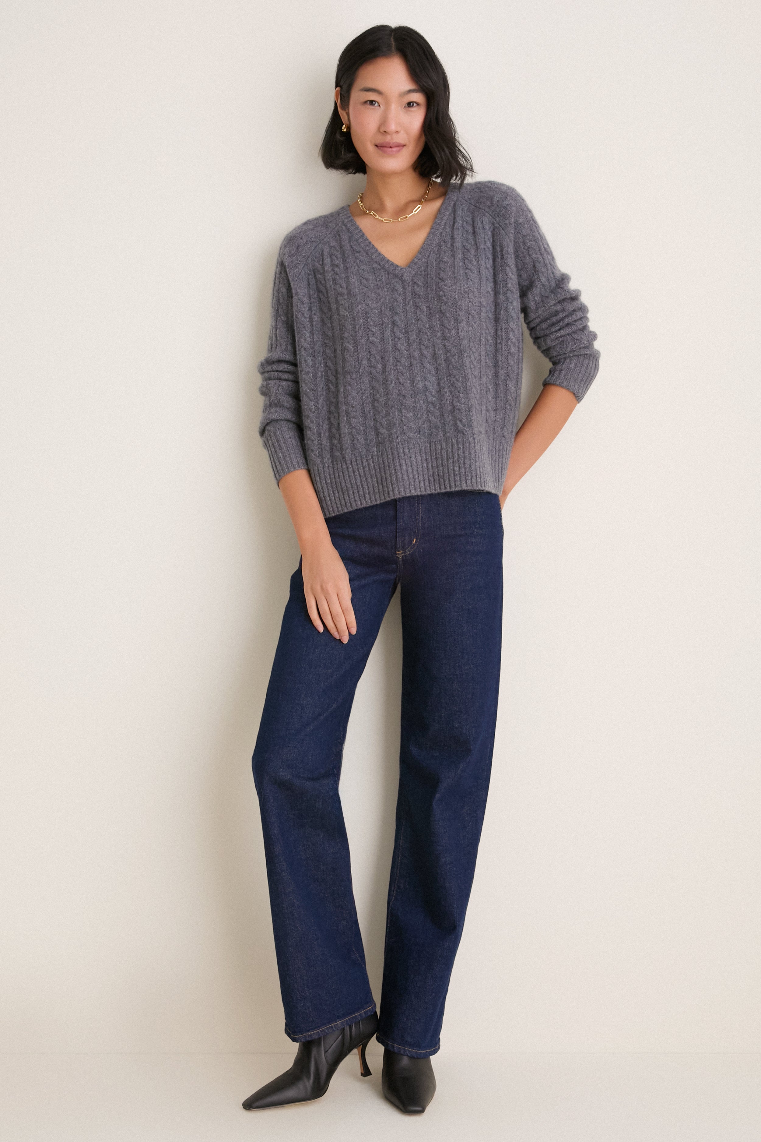 Graphite Cashmere Cable Knit Alice Sweater