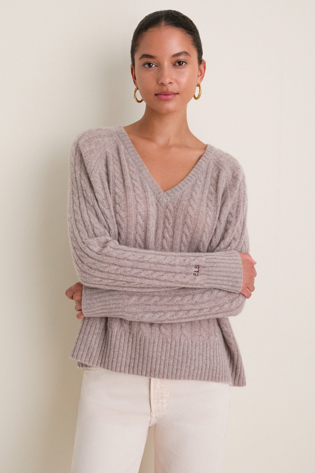 Wheat Cashmere Cable Knit Alice Sweater