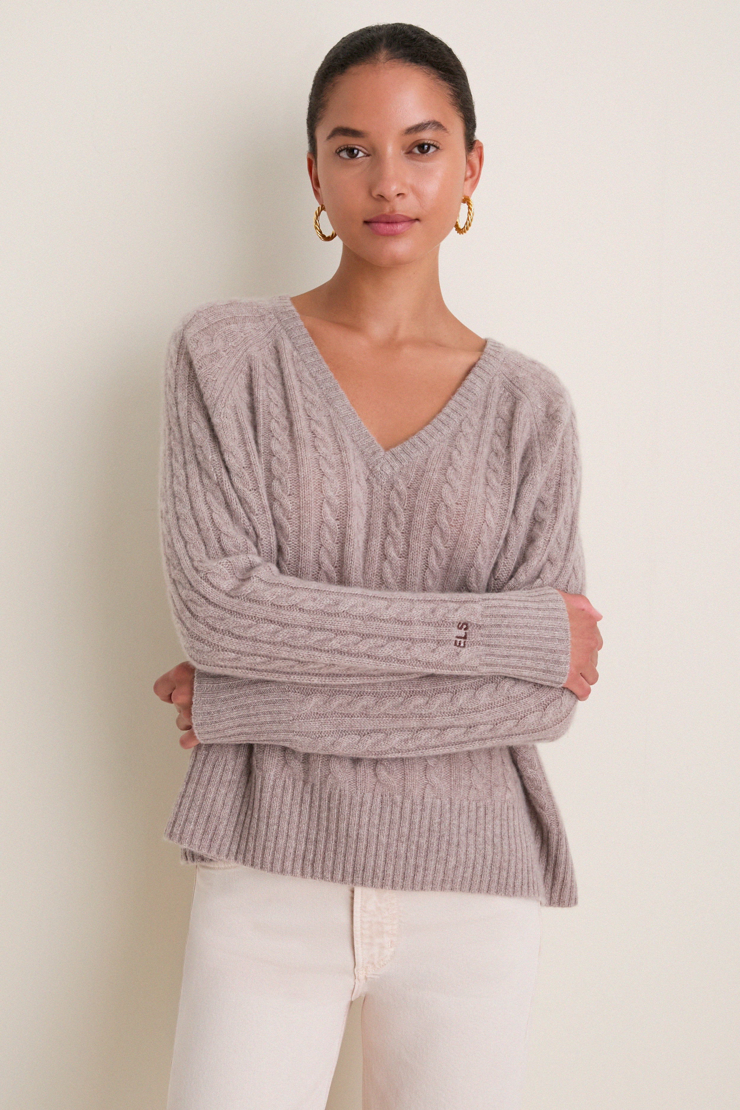 Wheat Cashmere Cable Knit Alice Sweater