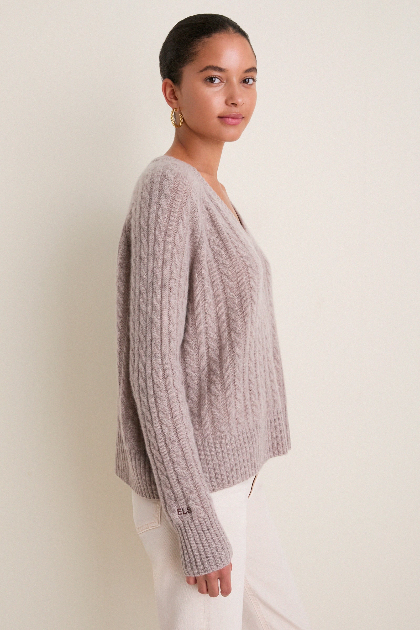 Wheat Cashmere Cable Knit Alice Sweater