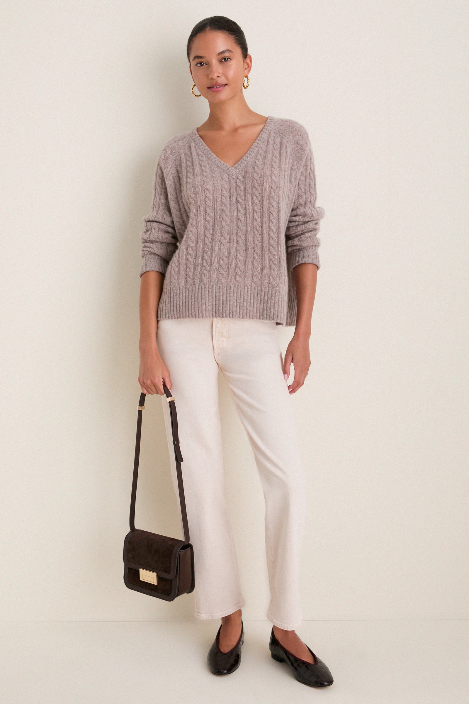 Wheat Cashmere Cable Knit Alice Sweater